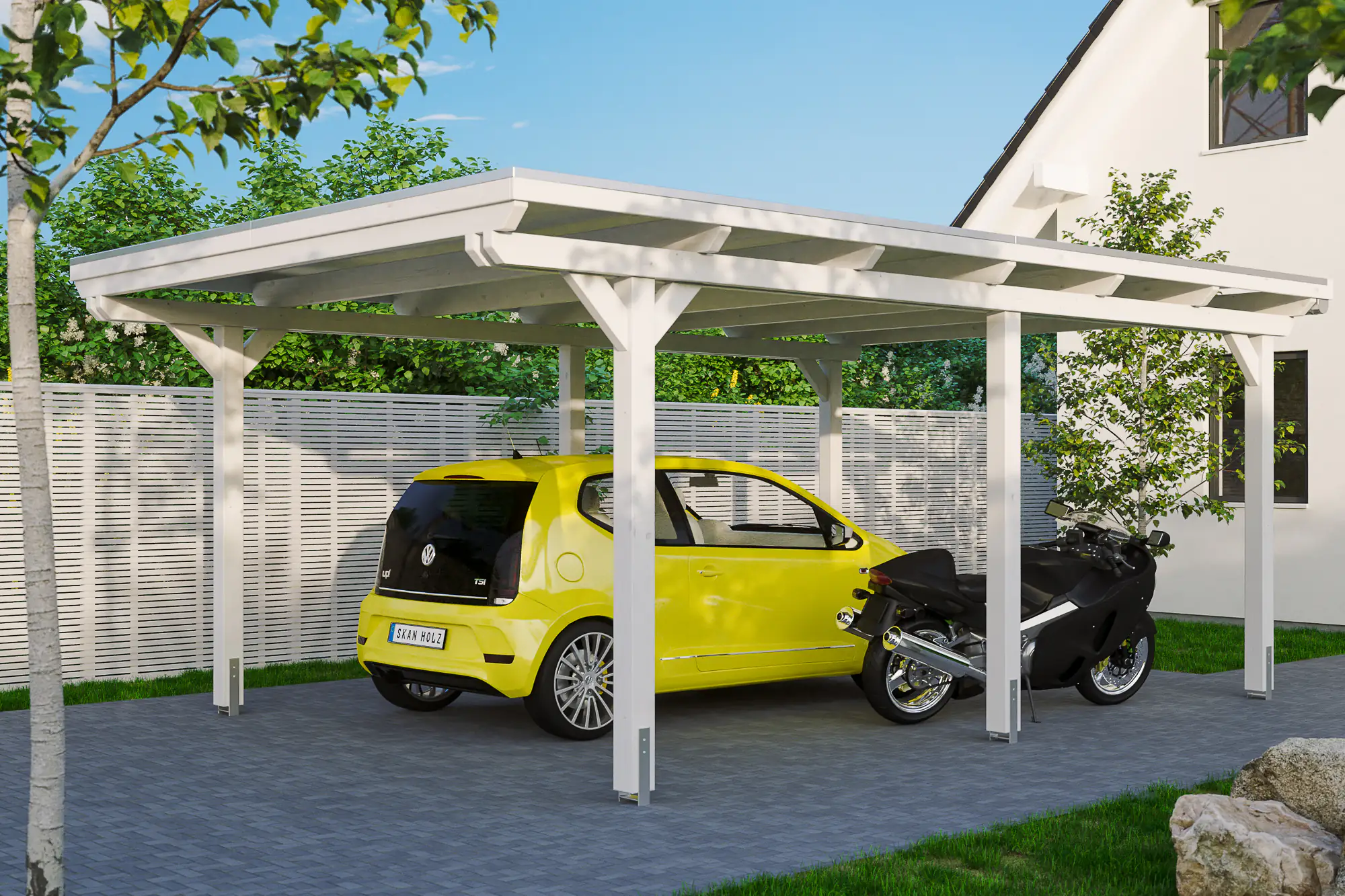 SKAN HOLZ Carport Emsland 404 x 604 cm mit Aluminiumdach, lasiert in Weiß