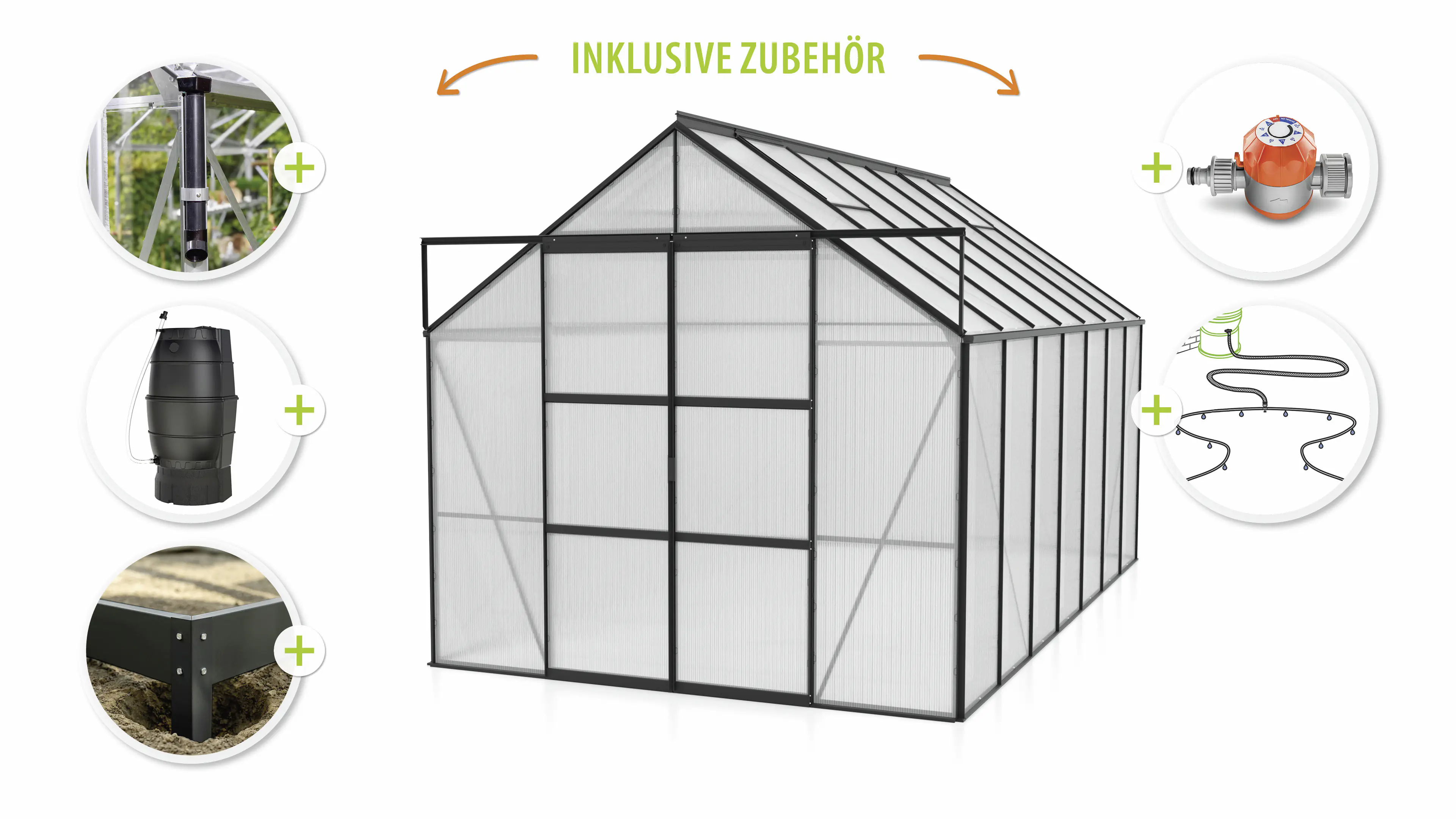 Vitavia Gewächshaus-Set Uranus 11500 HKP 6 mm schwarz 254 x 441 cm 