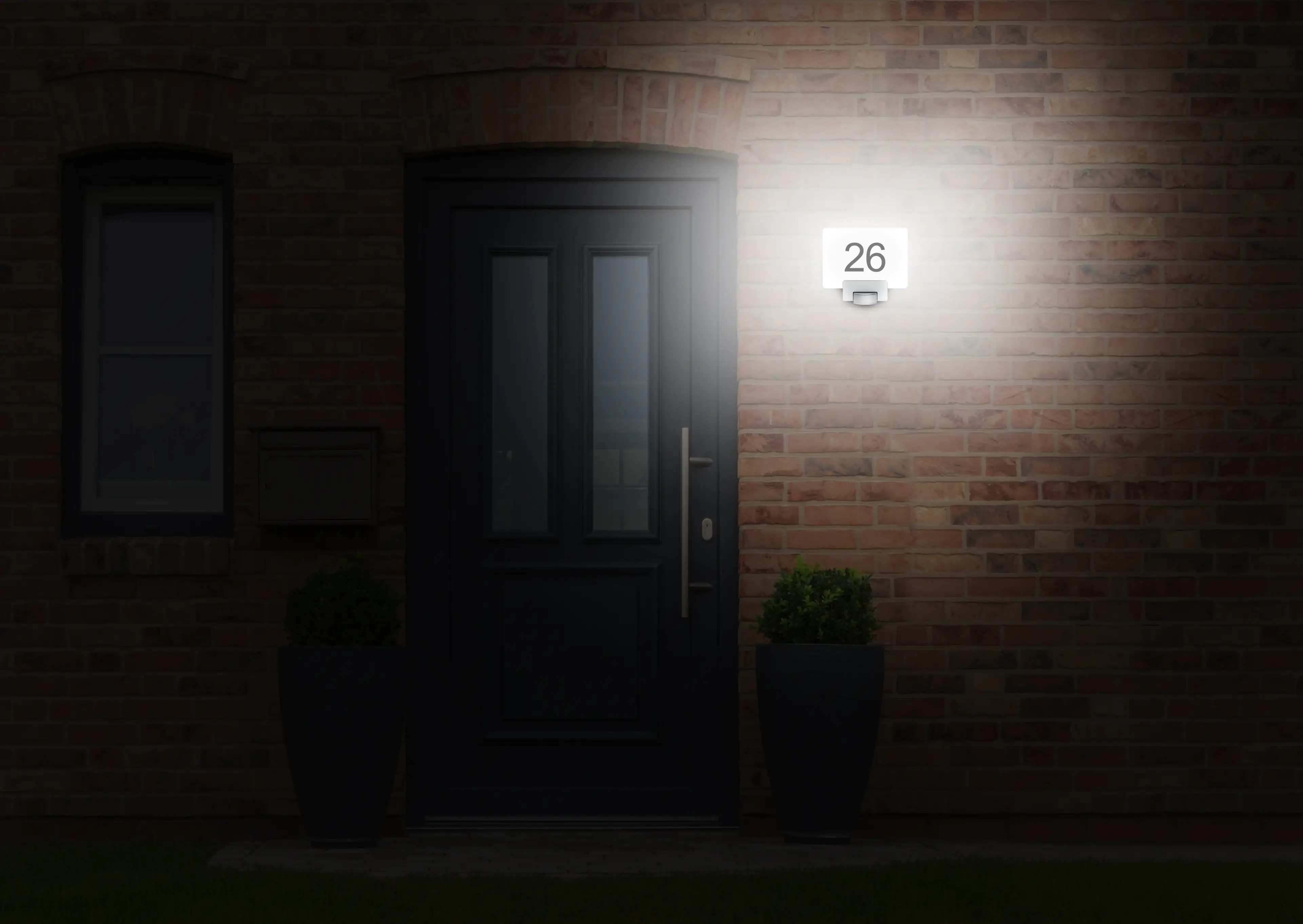 REV LED Außenwandleuchte Hausnummer 12 W, Bewegungsmelder, weiß