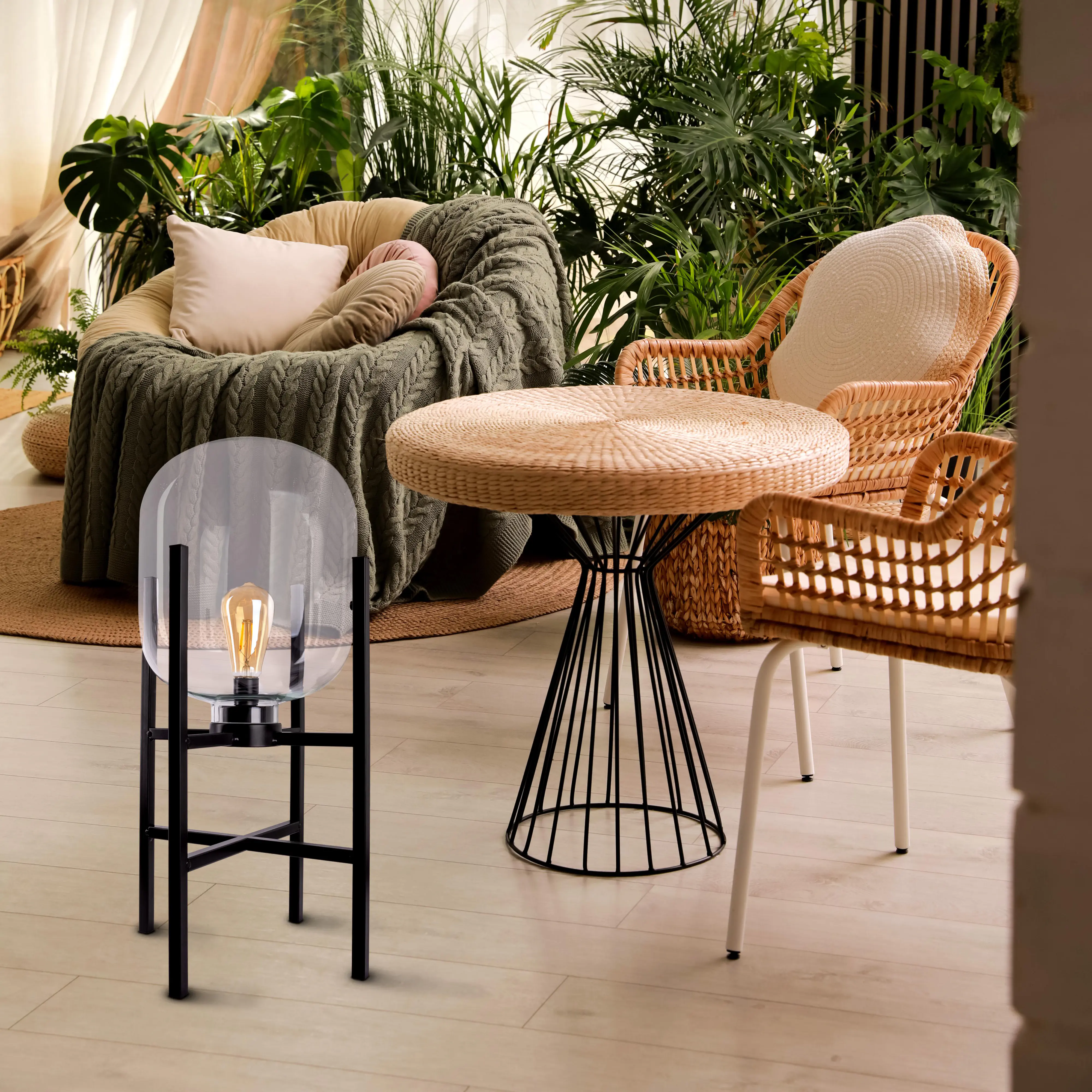 Näve Akku-Außenleuchte Lora 58 cm schwarz/transparent warmweiß