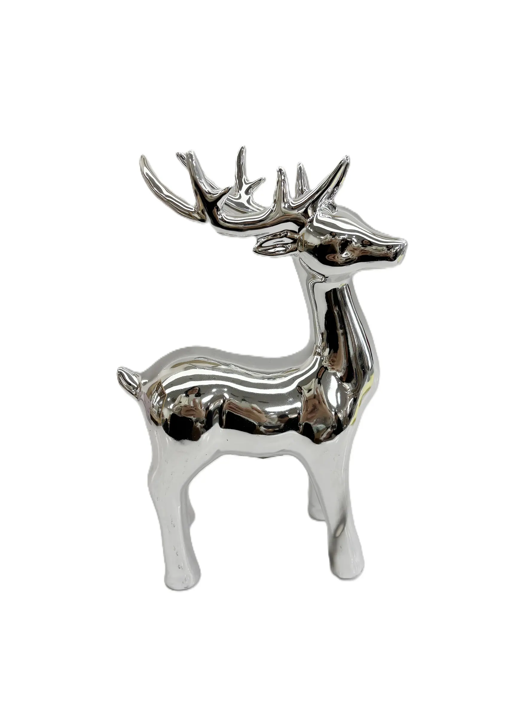 TrendLine Deko Rentier Keramik 15 x 7,5 x 24 cm silber