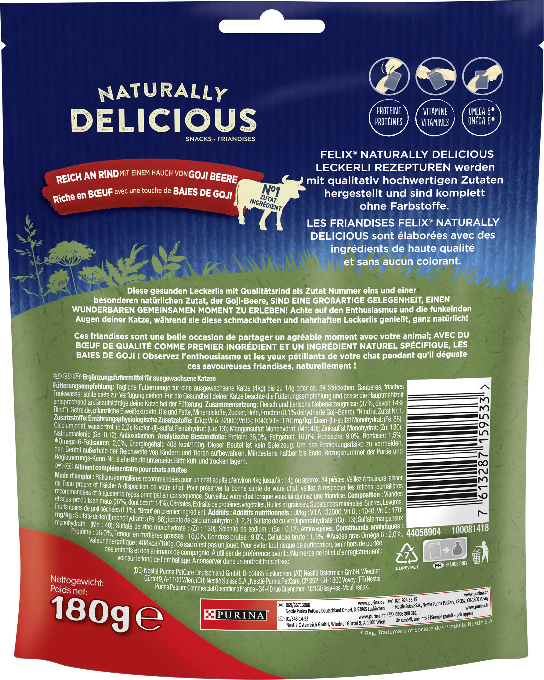 Felix Naturally Delicious Rind mit einem Hauch von Goji Beere 180 g