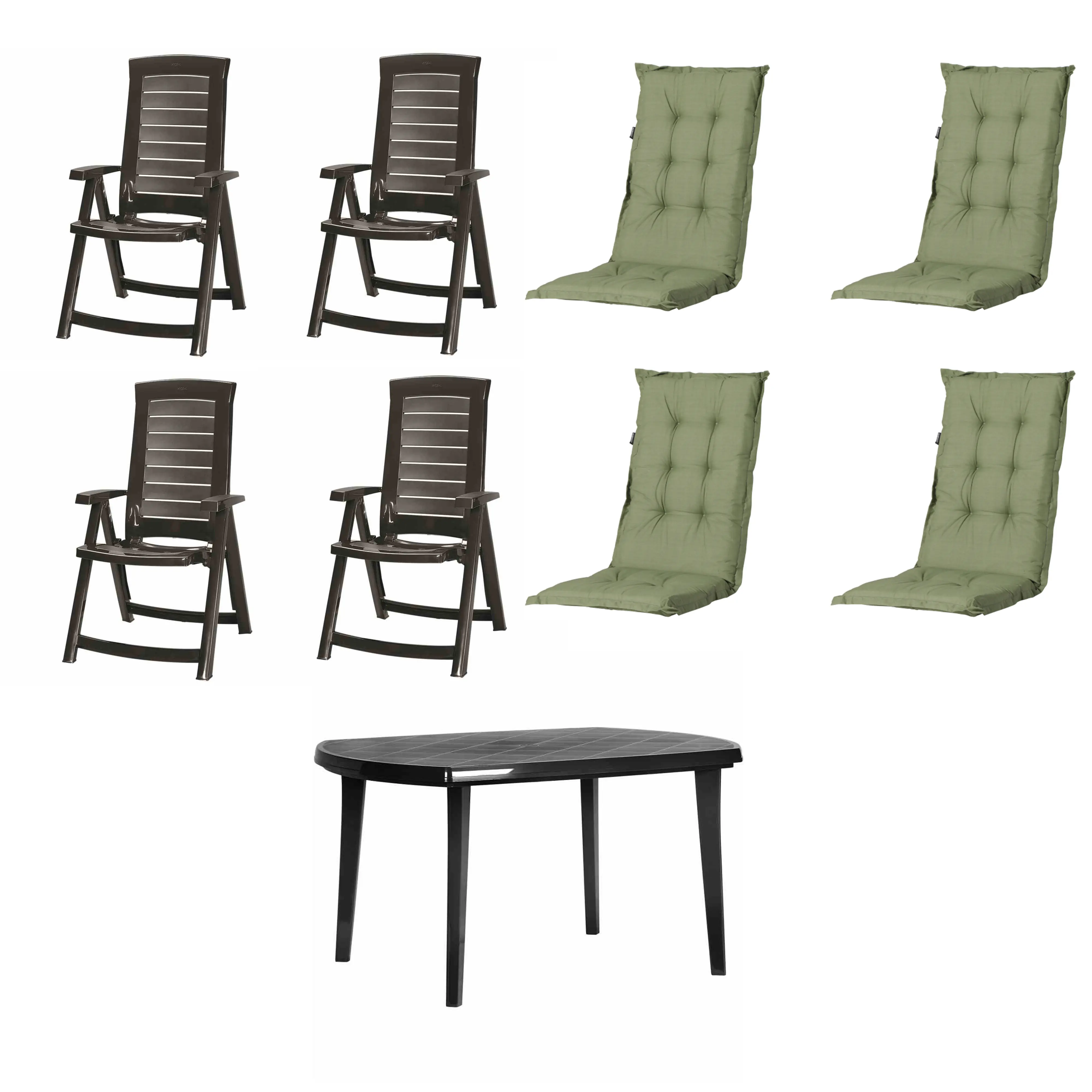 Jardin Garten-Essgruppe Aruba + Elise 4 Personen Kunststoff graphit/grün