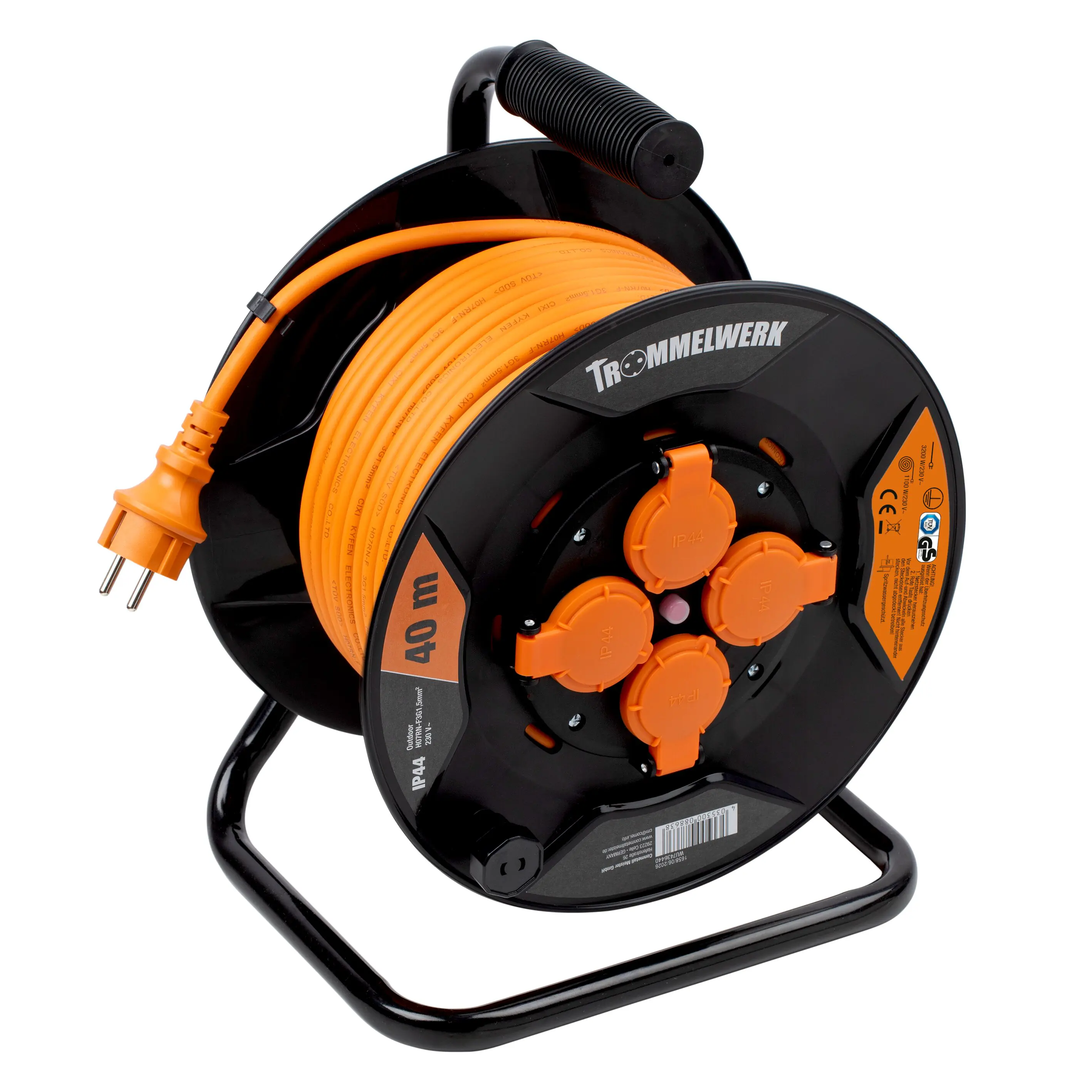 Trommelwerk Kabeltrommel Außen 40m H07RN-F3G1,5m orange 4x Schutzkontaktstecker