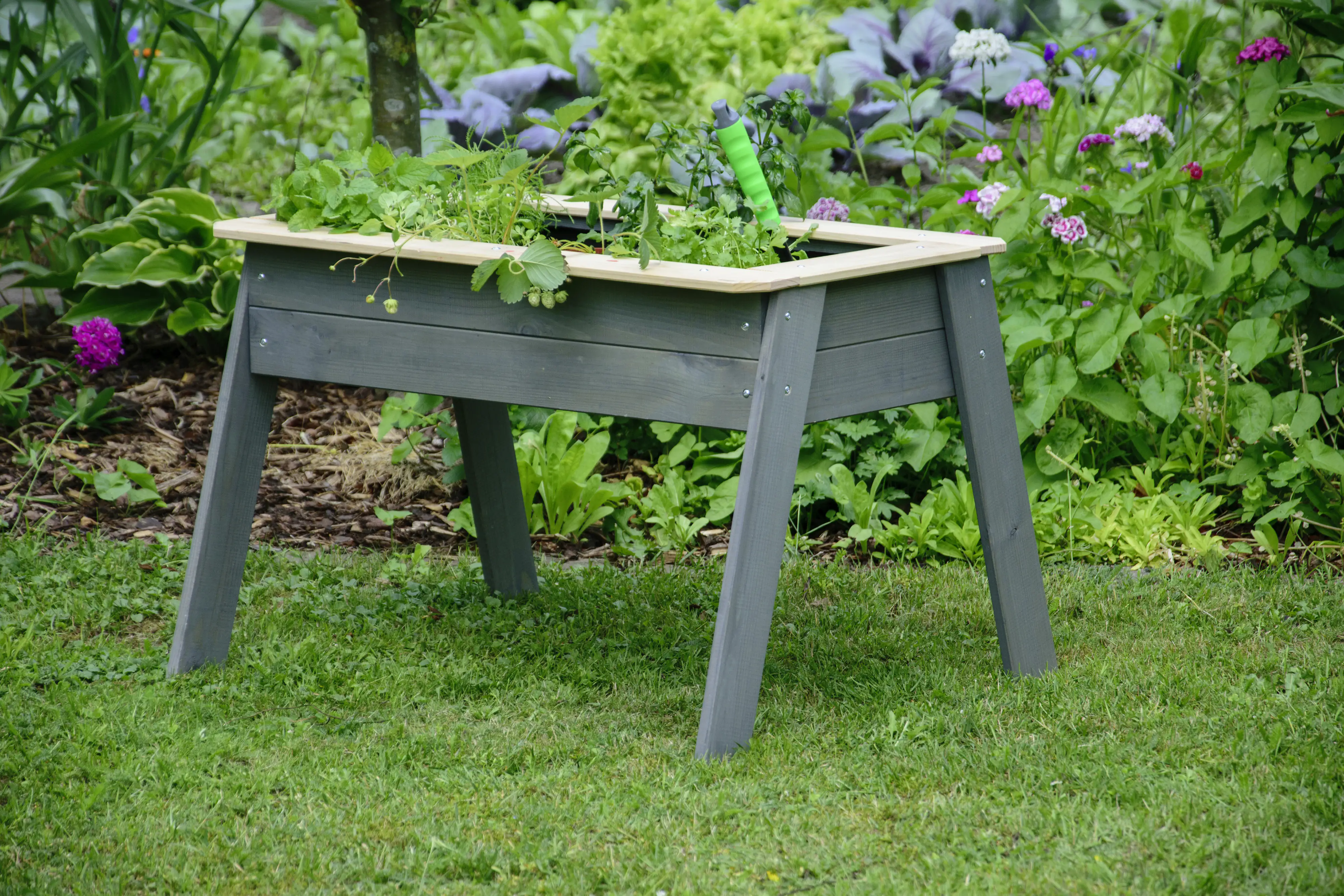 Dobar Kinder-Hochbeet mit Ablage grau 78 x 60 x 50 cm