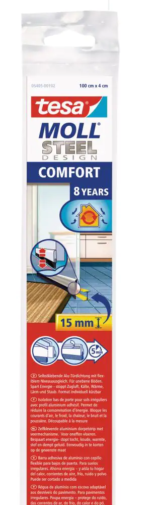 tesa Moll Türdichtschiene Comfort Alu, für unebene Böden, für Spalten bis 15 mm