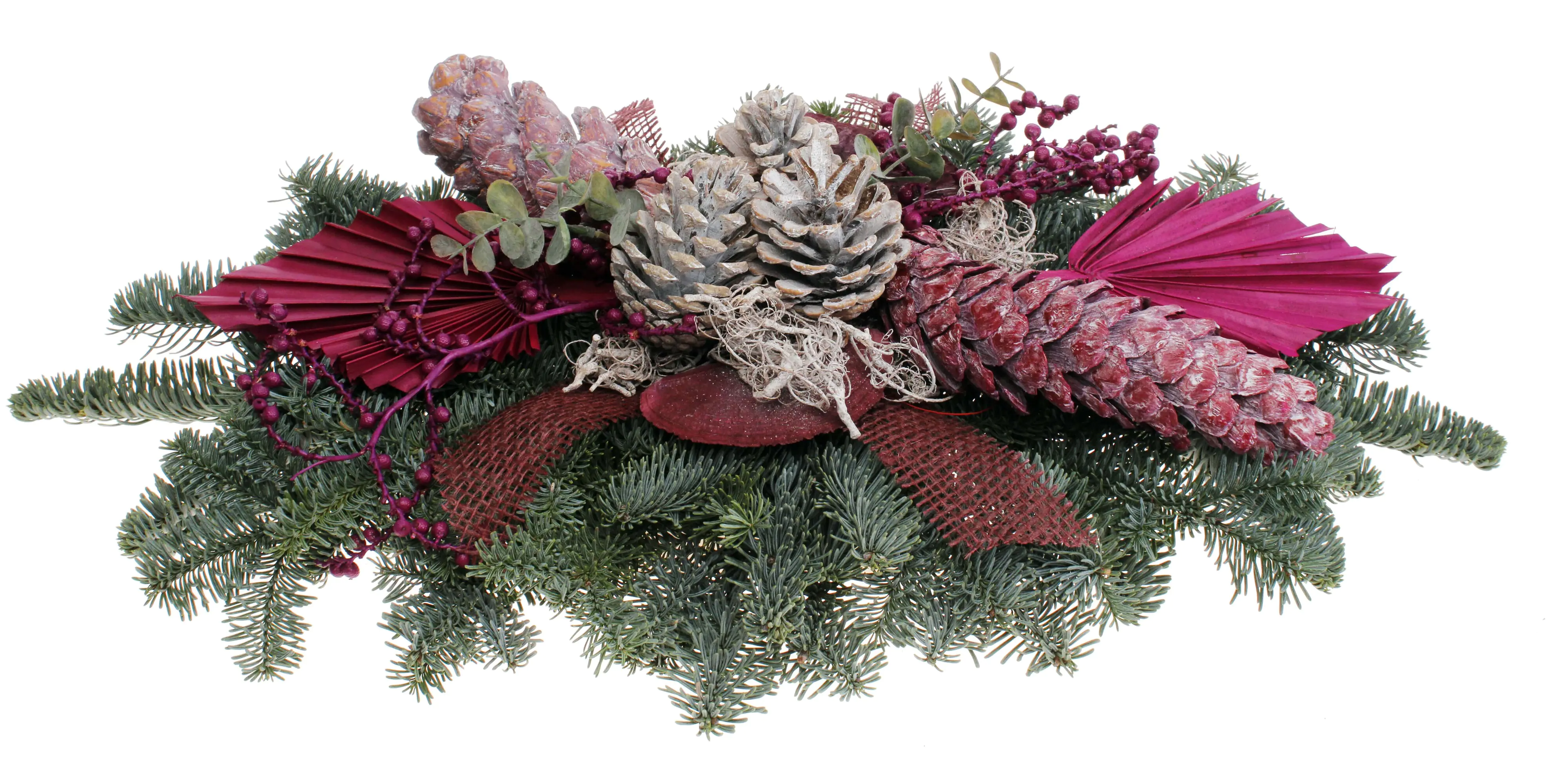 Nobilis Grableger mit Palmspeer brombeer weiß dekoriert