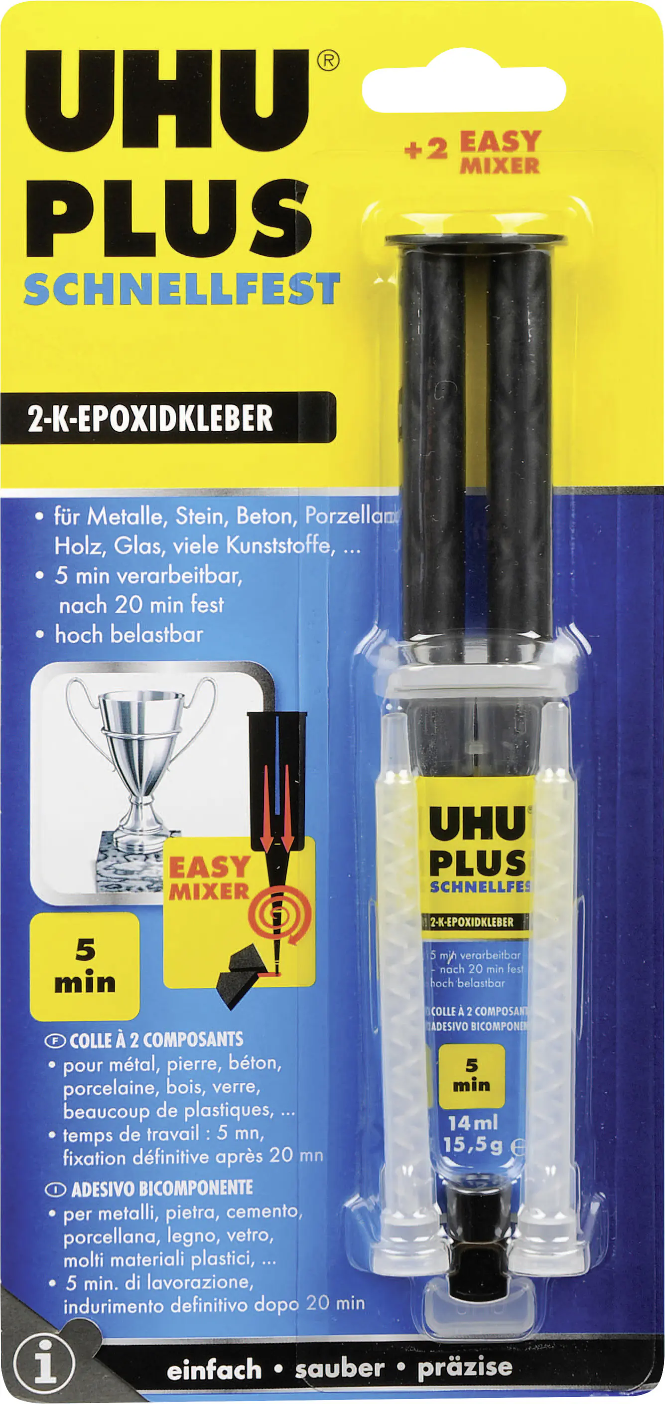 UHU plus schnellfest Doppelkammerspritze inkl. statischem Mischer 15,5 g UHU plus schnellfest Doppelkammerspritze inkl. statischem Mischer 15,5 g