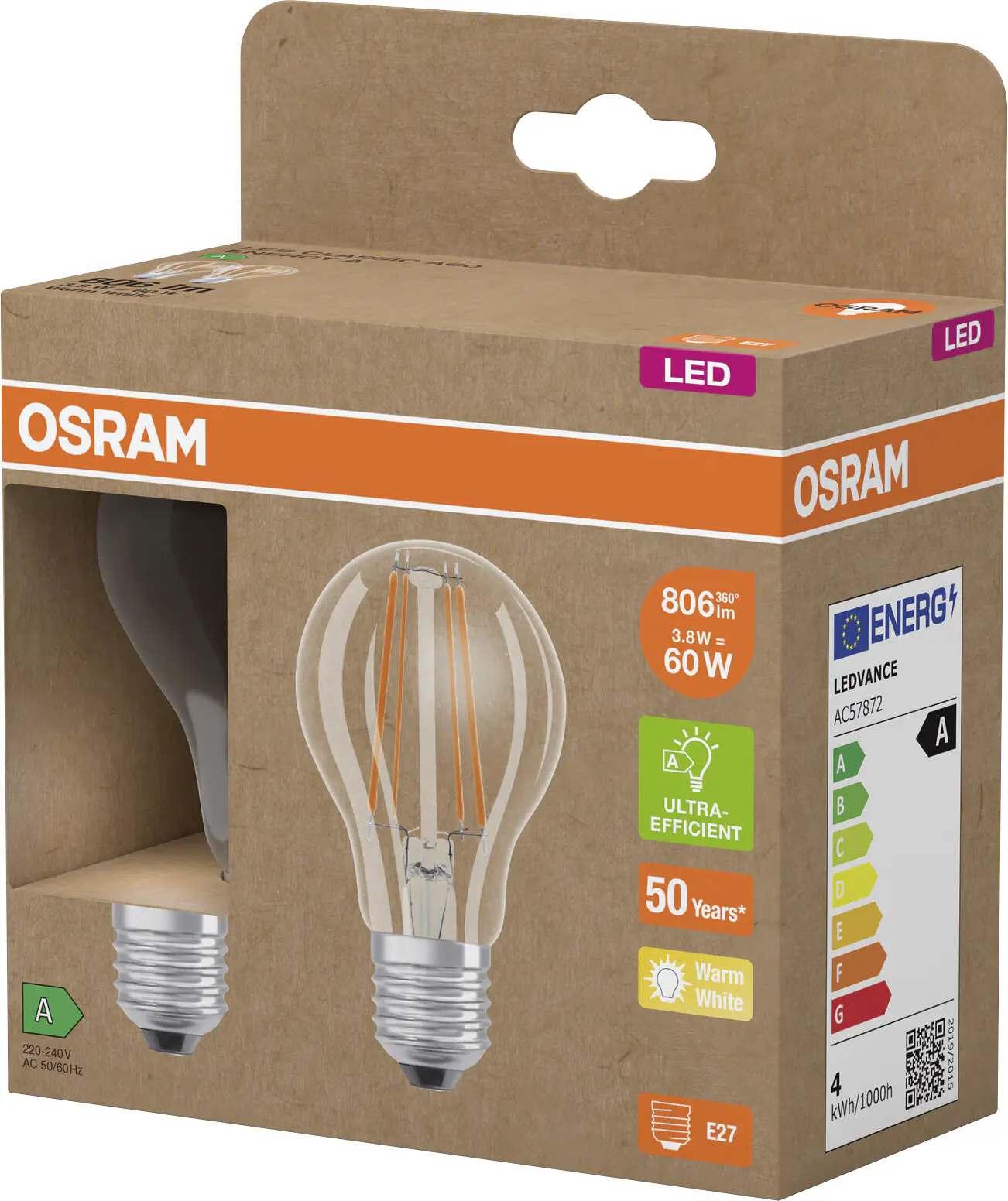 Osram LED Leuchtmittel E27 2er Pack Classic 3,8W klar warmweiß Osram LED Leuchtmittel E27 2er Pack Classic 3,8W klar warmweiß