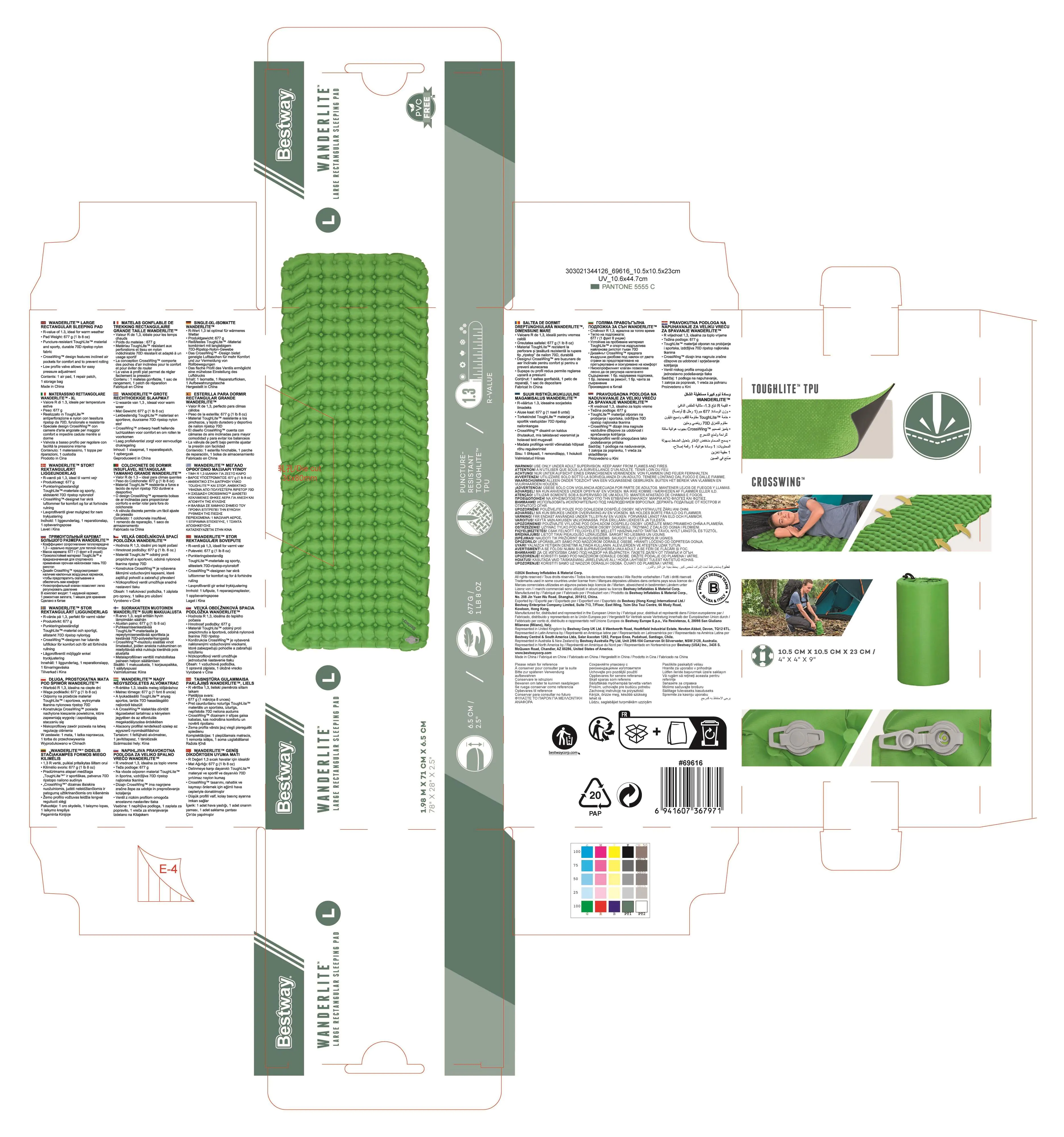 Bestway Isomatte Wanderlite aufblasbar grün 198 x 71 x 7 cm