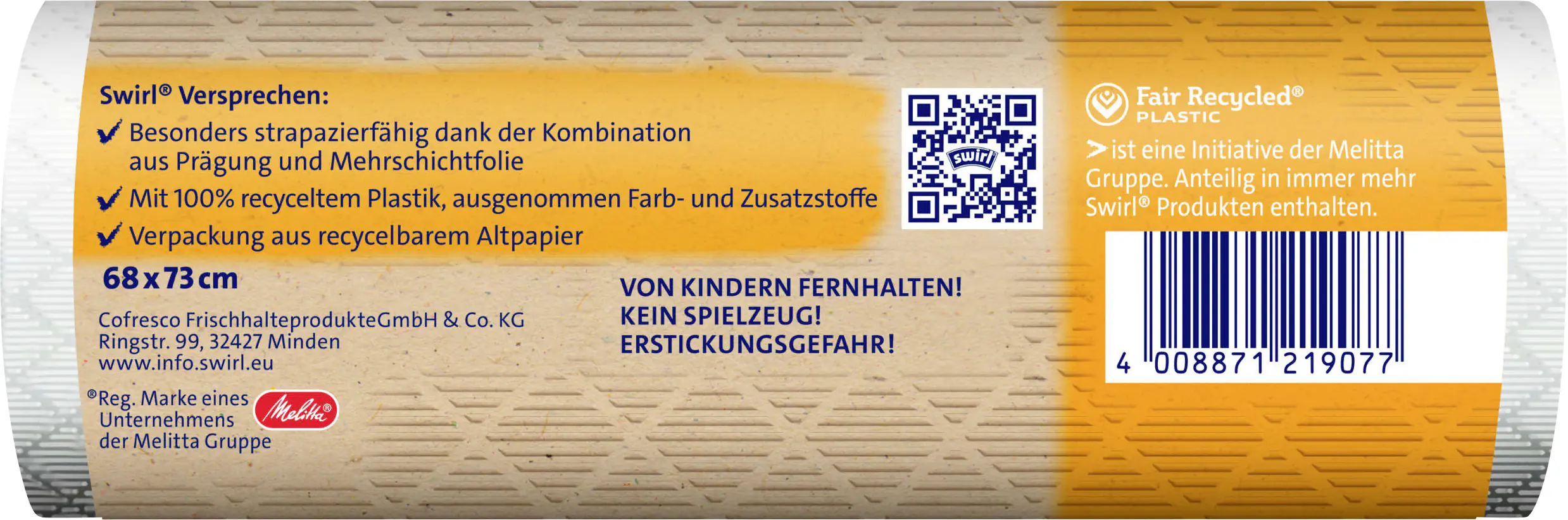 Swirl Zugband-Müllbeutel 60 l aus recyceltem Plastik