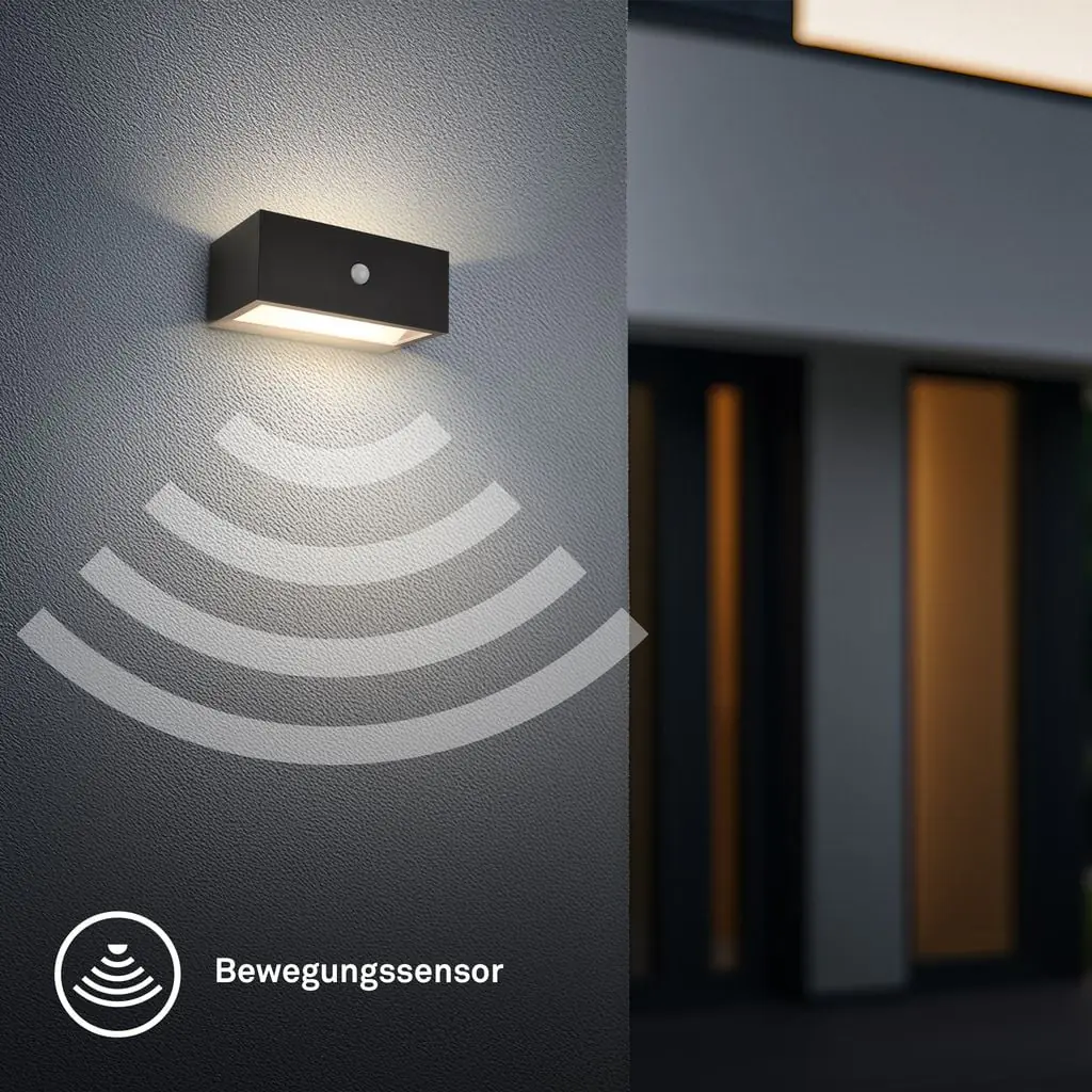 Briloner LED Akku-Außenwandleuchte Dogu schwarz 6,5W 700lm warmweiß Bewegungssensor