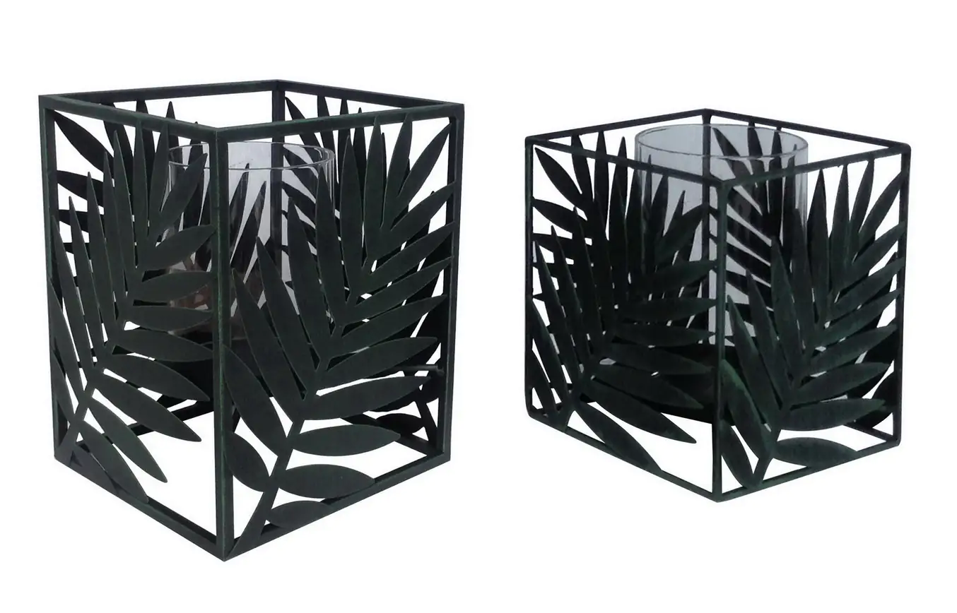 4333692878753 TrendLine Windlicht Metall Palme 16 x 16 x 21 cm