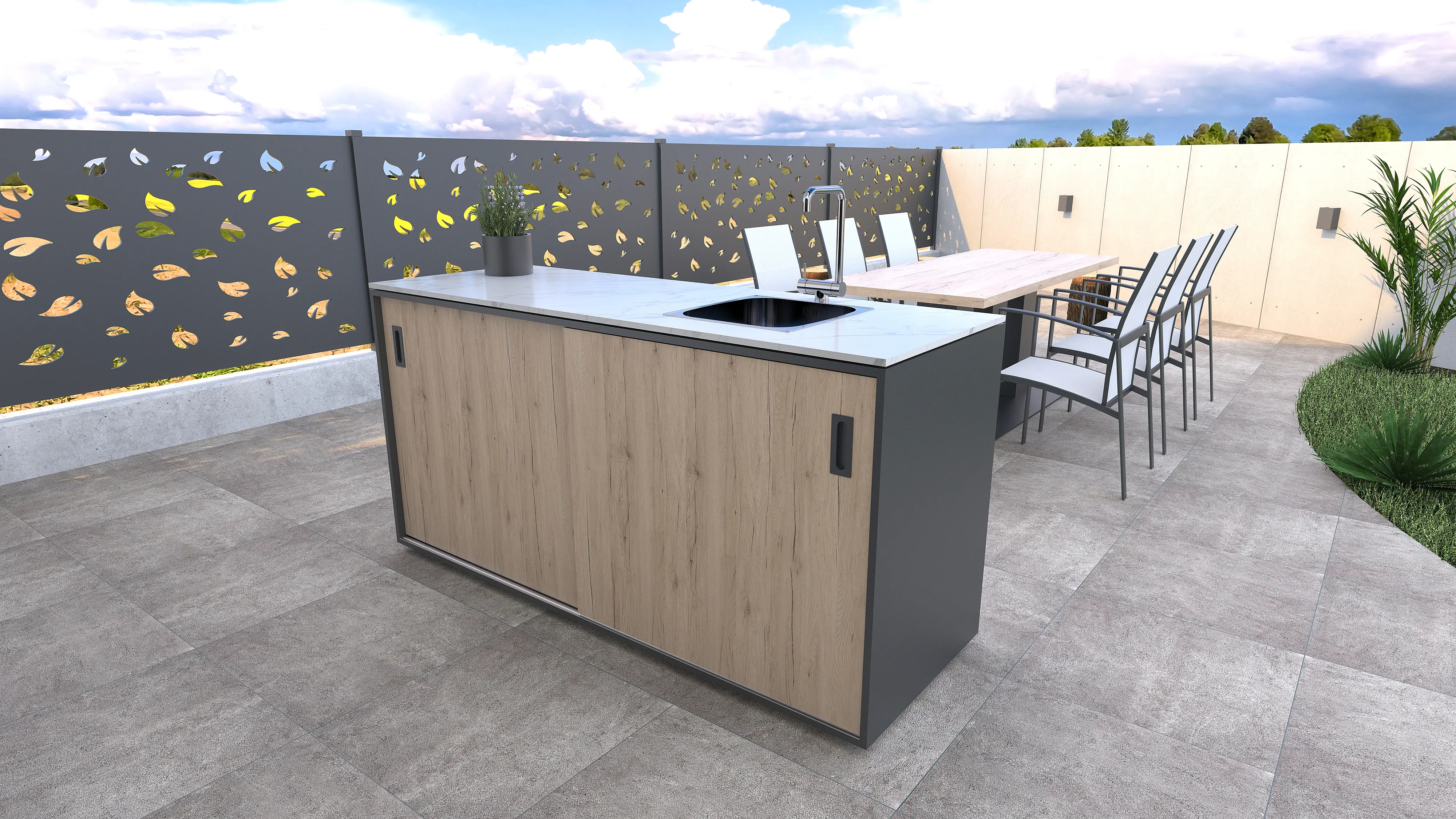 Bellano Living Element für Outdoorküchen inkl. Spüle rechts und 2 Türen eiche