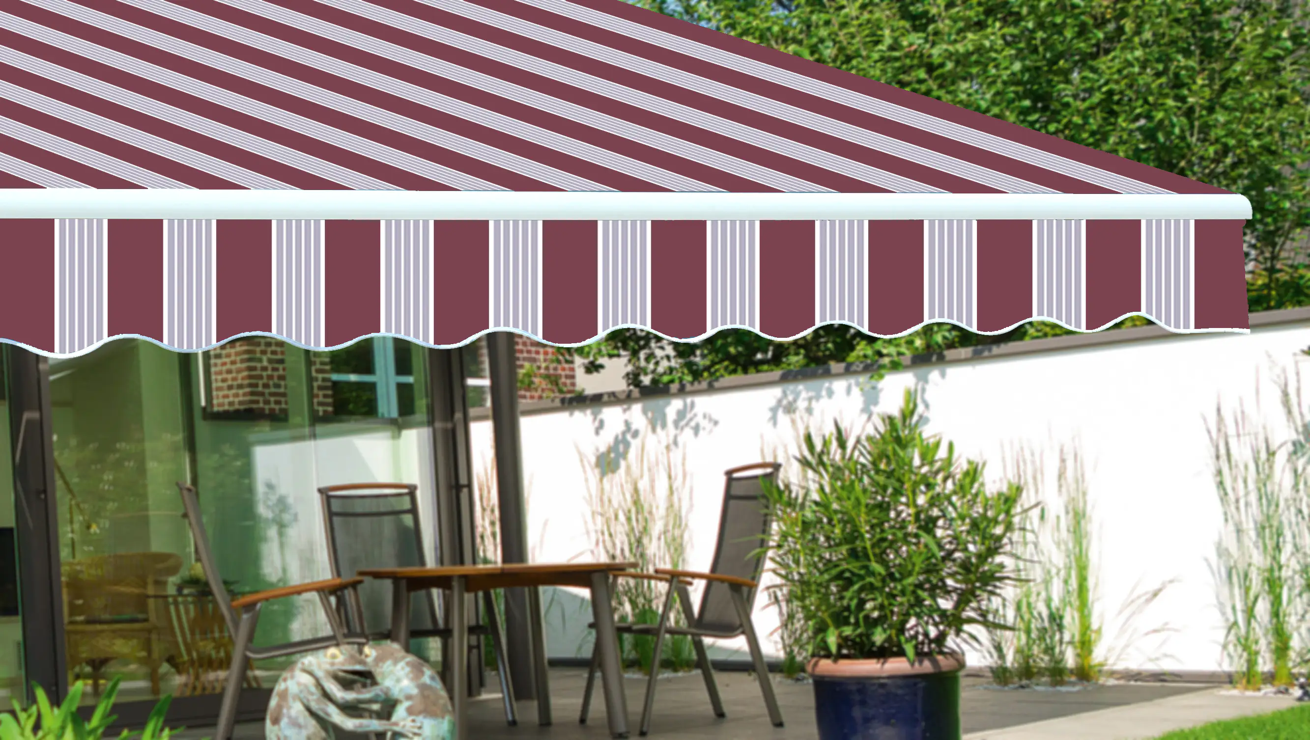 TrendLine Gelenkarm-Markise 3 x 2,5 m rot-weiß-weiß gestreift