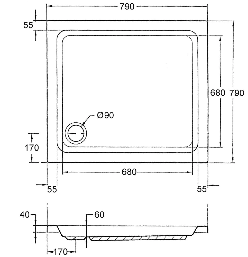 Ottofond Duschwanne Samos 80 x 80 x 6 cm, weiß