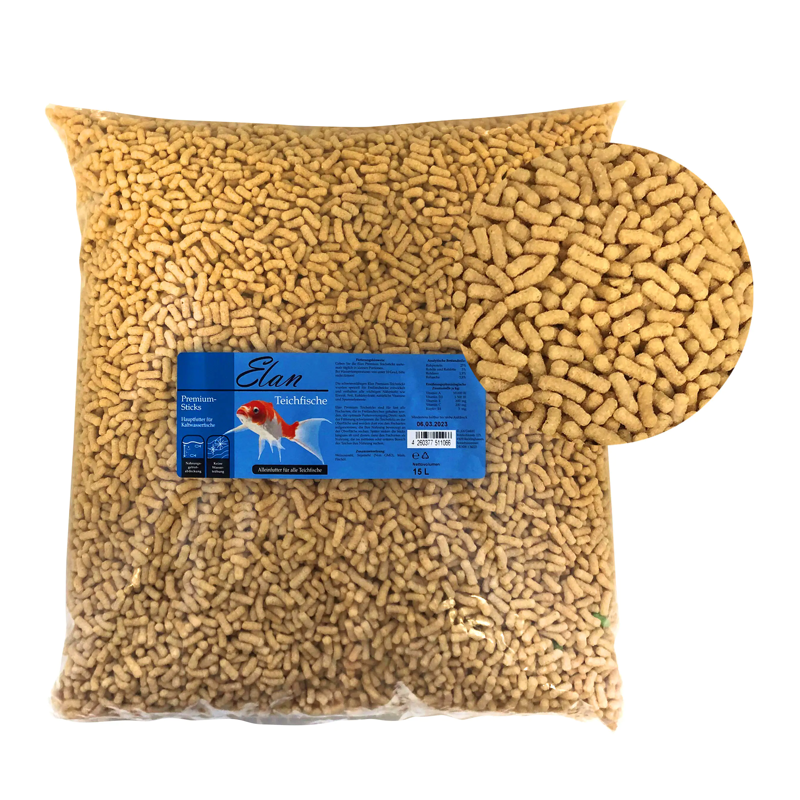 4260377510472 Elan Teichsticks Premiumteichfutter 15 L PE- Beutel als Vorratspackung