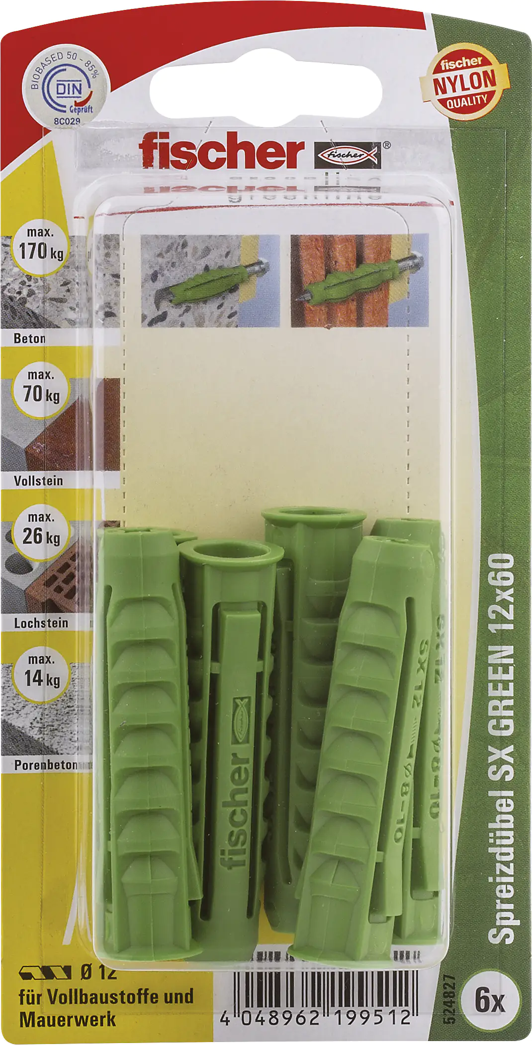 Fischer Spreizdübel SX green 12.0 x 60 mm - 6 Stück