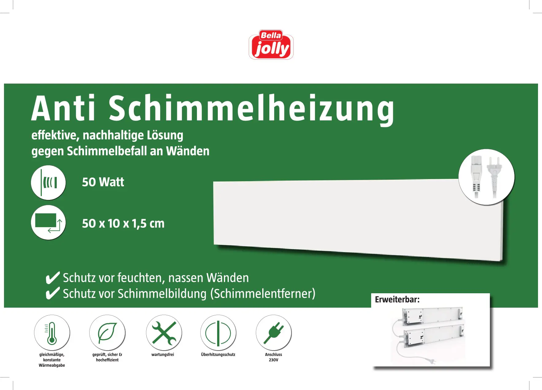 Bella Jolly Infrarotheizung Anti-Schimmel Basis SHK1 - 10 x 50 cm