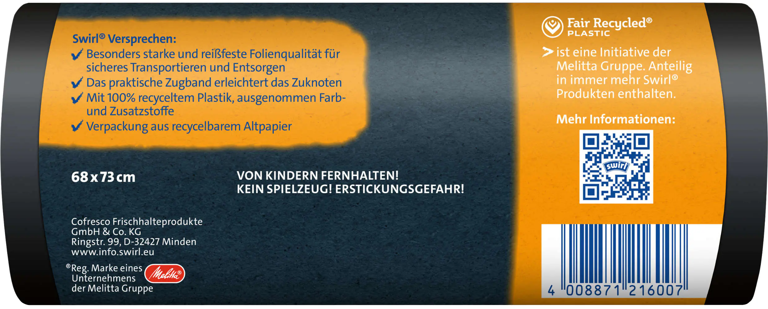 Swirl® Schwerlast-Säcke Profi mit Zugband 60 L Reißfest & Dicht