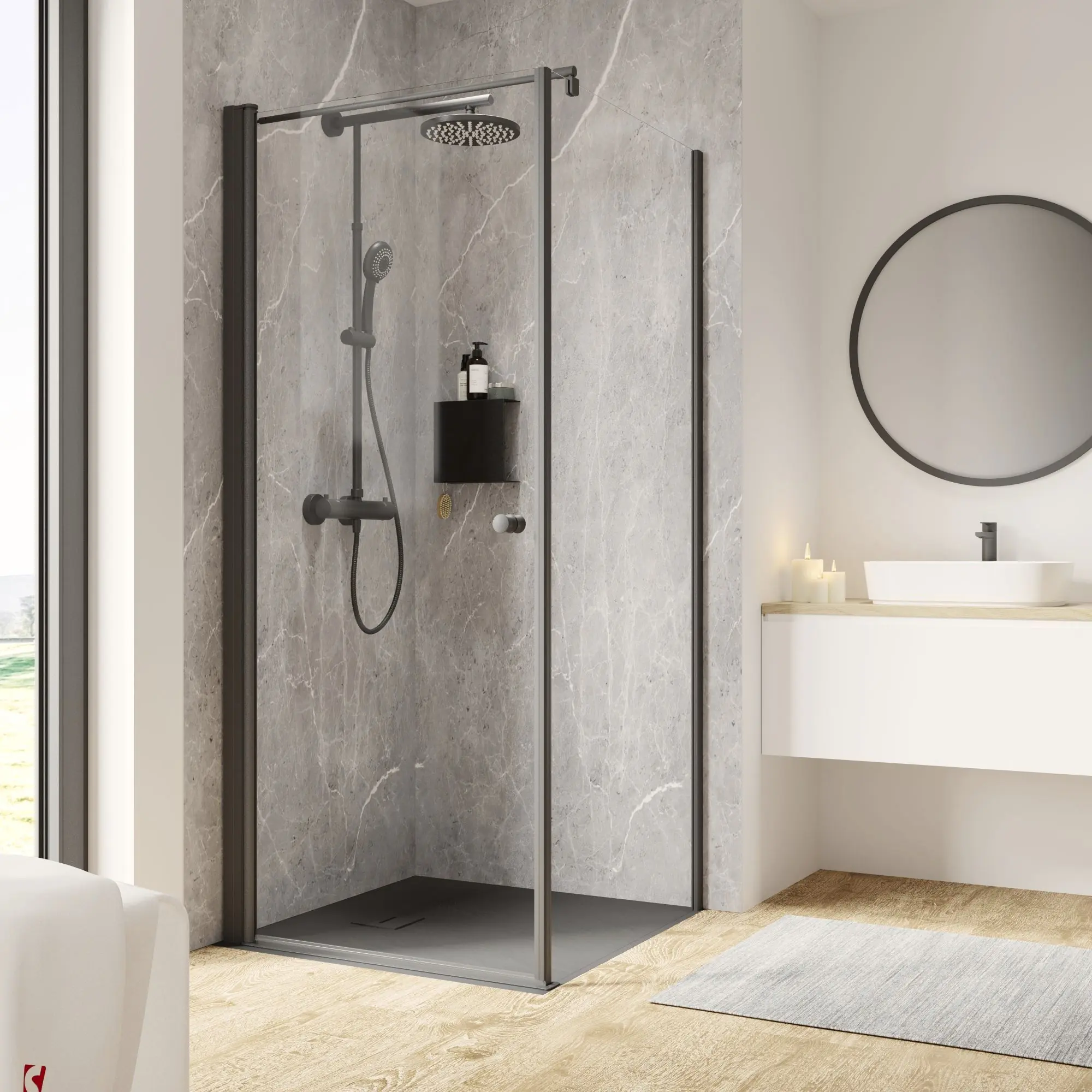 Schulte Eckdusche Garant 2.0 90 x 90 x 200 cm mattschwarz klar hell