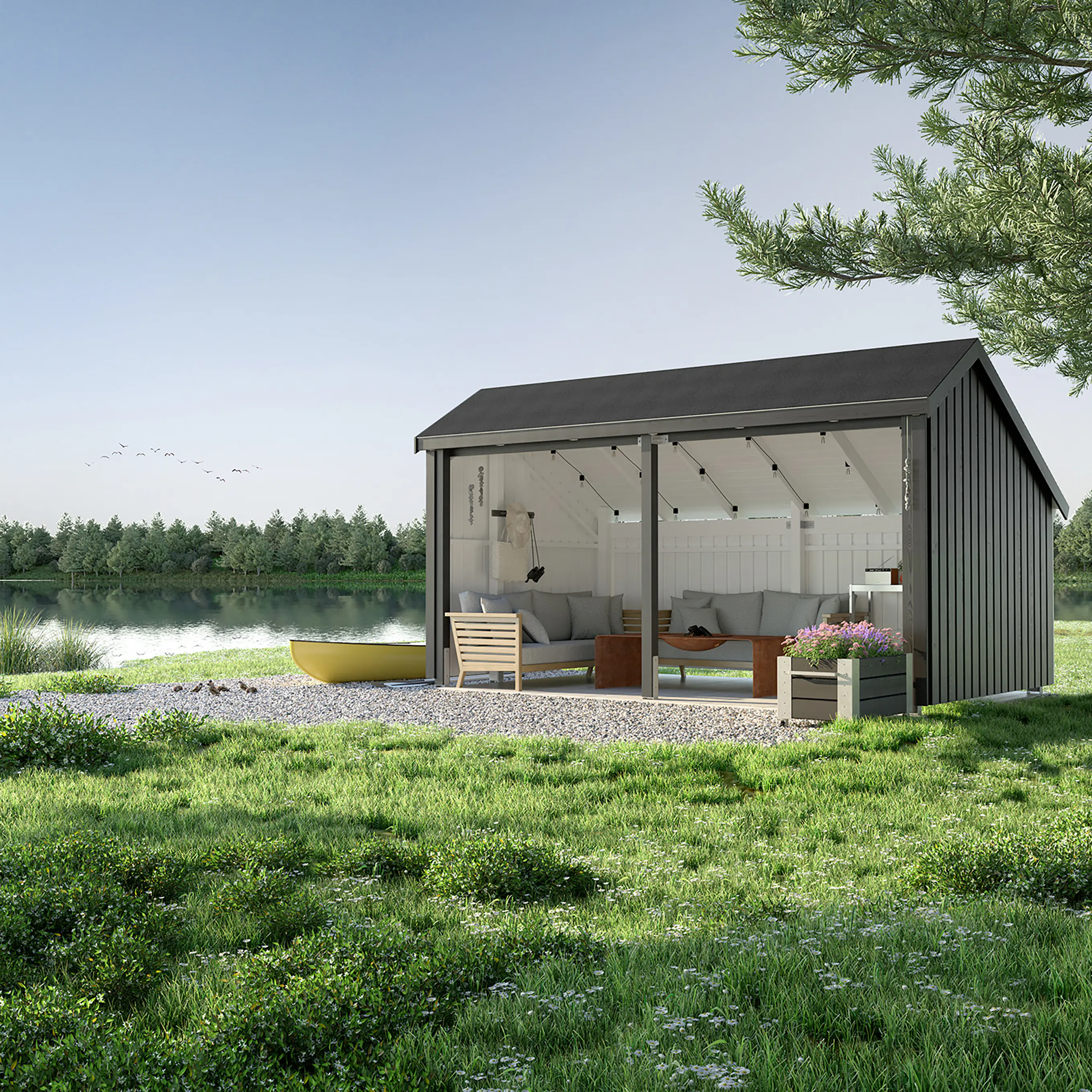 Plus Gartenhaus Multi 2 Module 416 x 238 cm natur offen mit H-Pfostenfüße