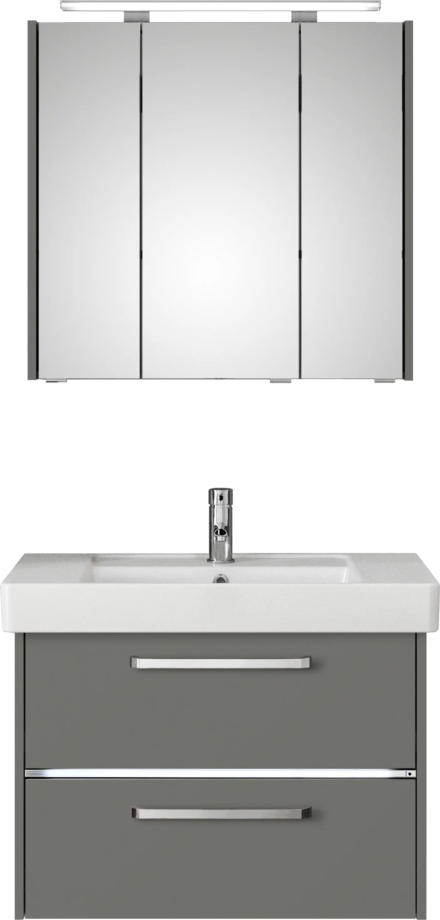 Primaster Badmöbel-Set Berlin grau 80 cm LED-Leuchten, Keramikwaschtisch