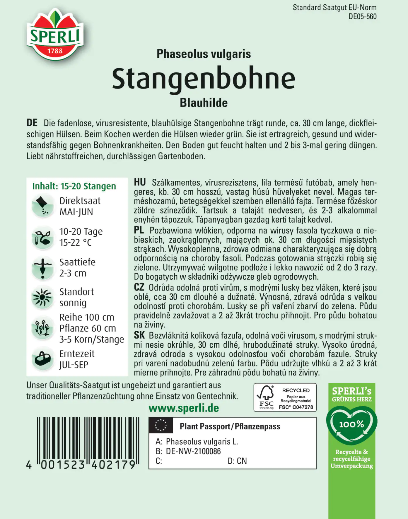 Sperli Stangenbohne Blauhilde