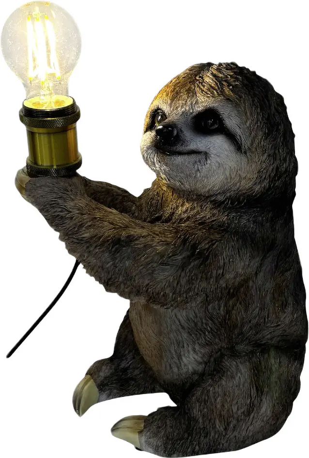 Dekofigur Faultier mit Lampe 30 cm braun