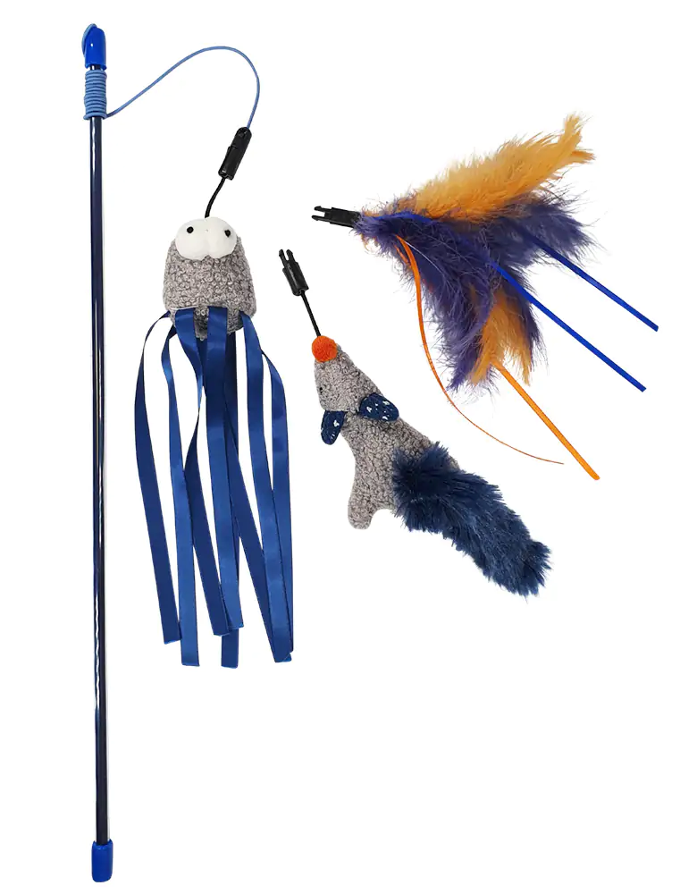 Nobby Katzenangel mit Mausspielzeug in blau