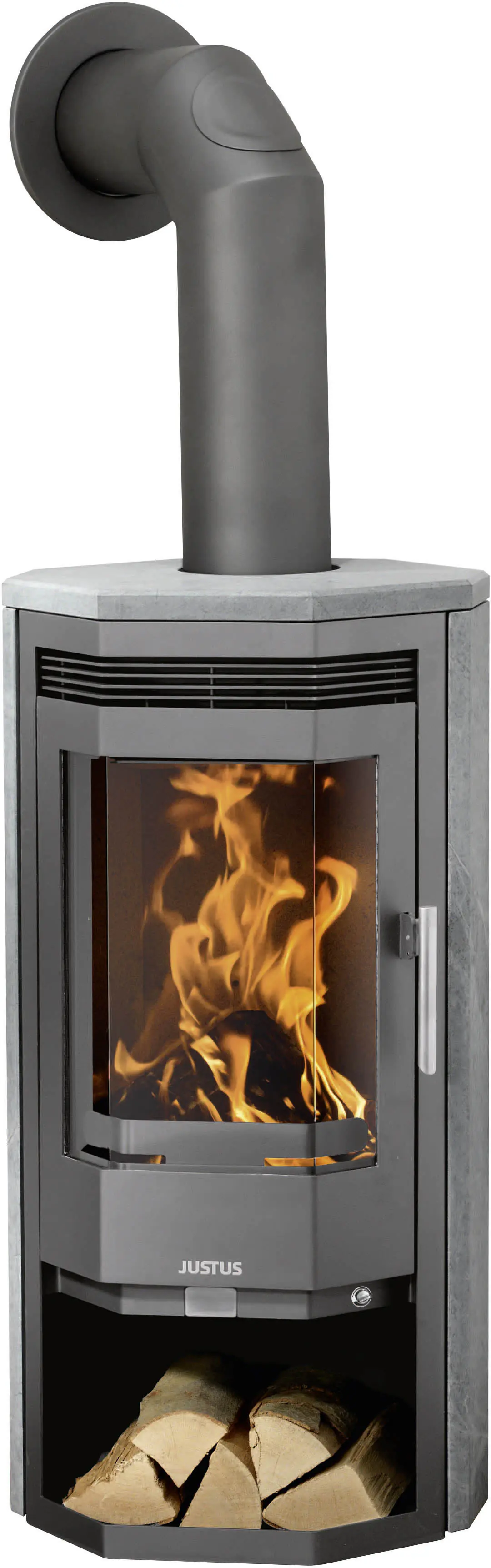 Justus Kaminofen Usedom 5 Speckstein Stahl gussgrau dauerbrennend 5,5 kW