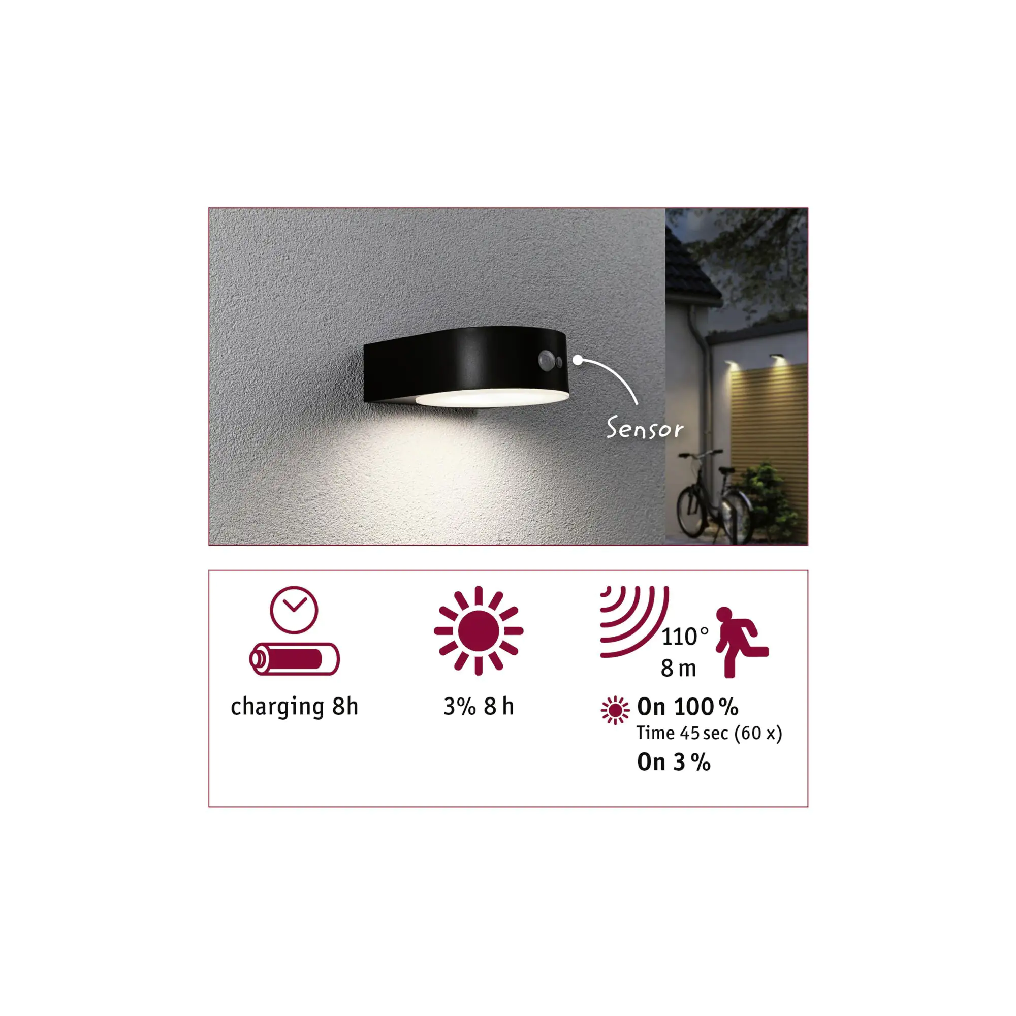 Paulmann LED Solarleuchte Eileen schwarz 17,5 x 19,8cm mit Bewegungsmelder