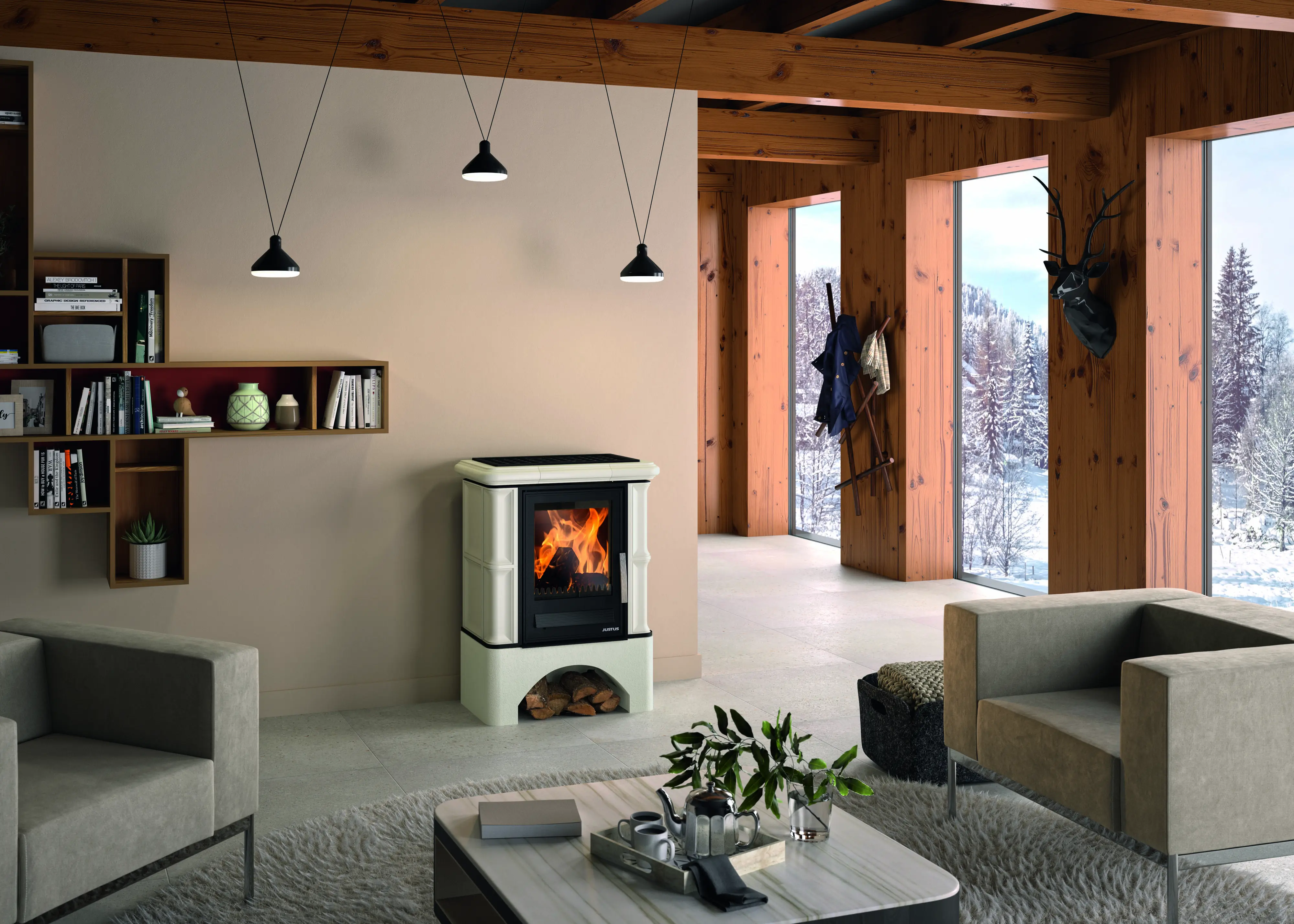 Justus Kaminofen Bavaria ahornweiß inkl. Sockel 7 kW