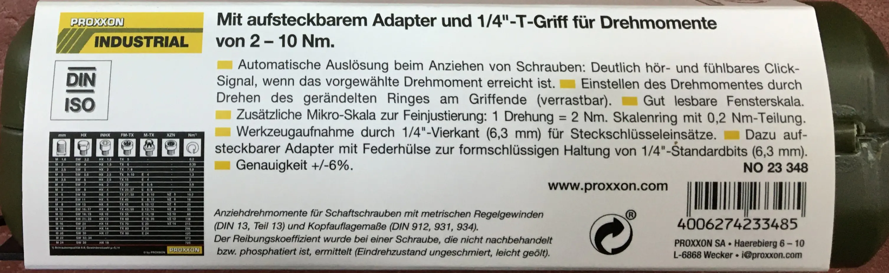Proxxon Drehmomentschlüssel Micro Click MC 10 6,35 mm 1/4" 2-10 Nm