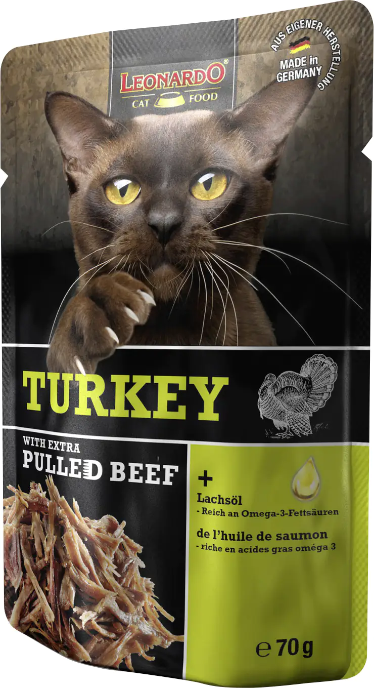 Leonardo Katzennassfutter pulled Beef und Turkey 70 g Leonardo Katzennassfutter pulled Beef und Turkey 70 g