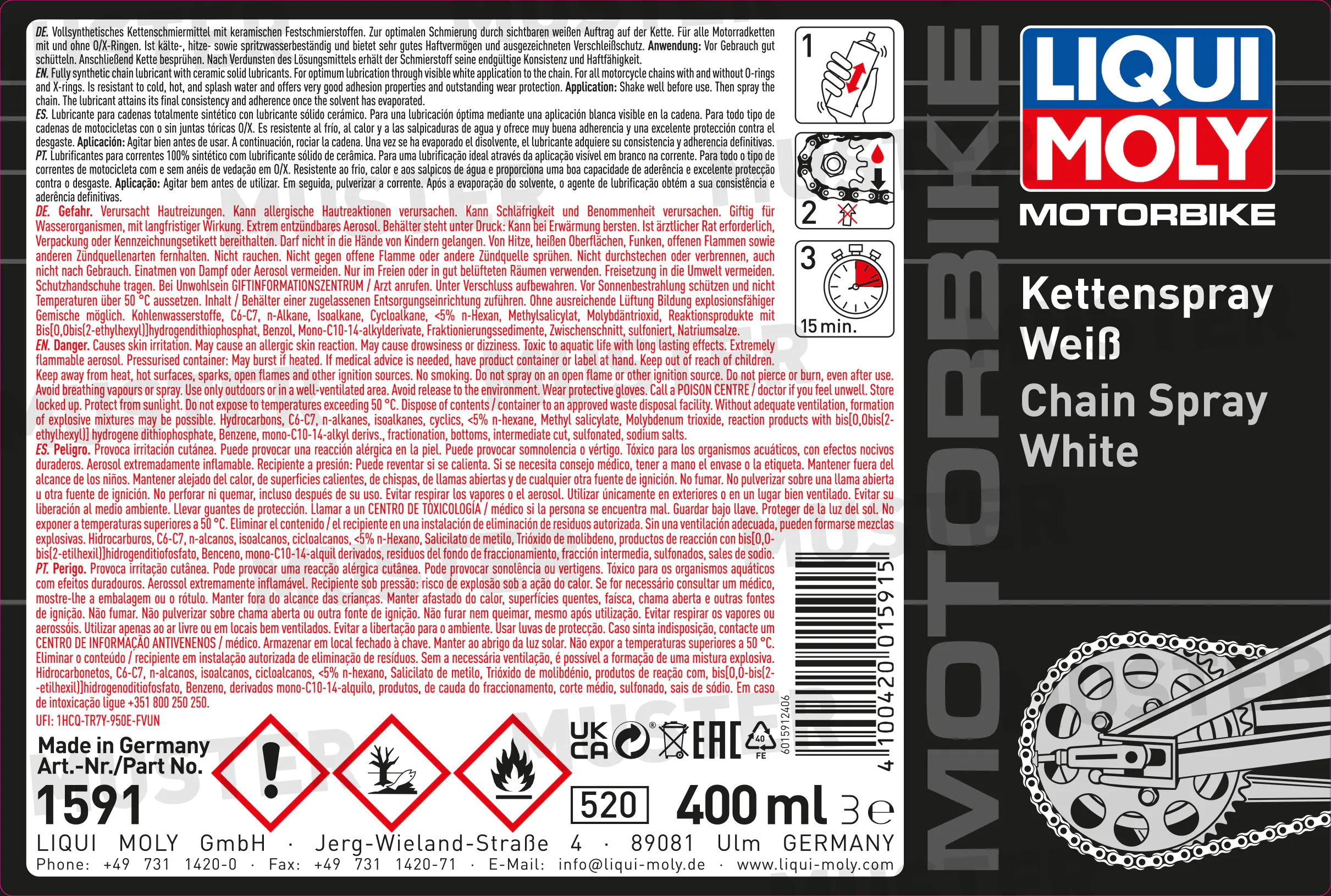 Liqui Moly Motorbike Kettenspray weiß 400 ml