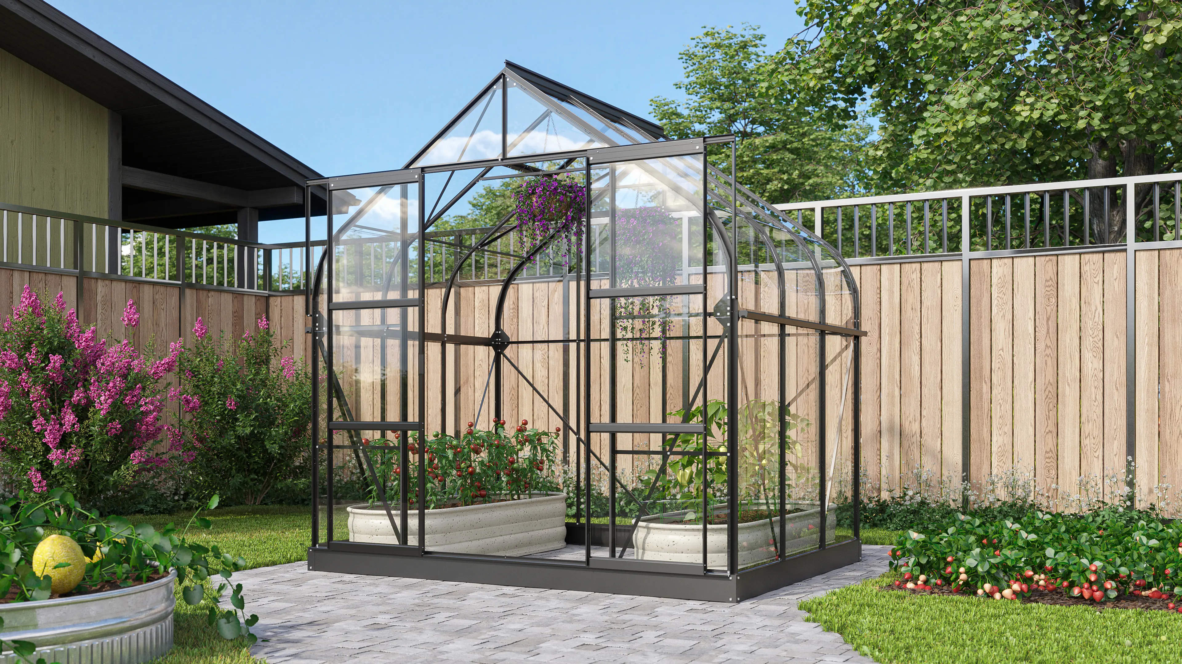 Vitavia Gewächshaus-Set-Set Dione 5000 ESG 3 mm schwarz 254 x 192 cm