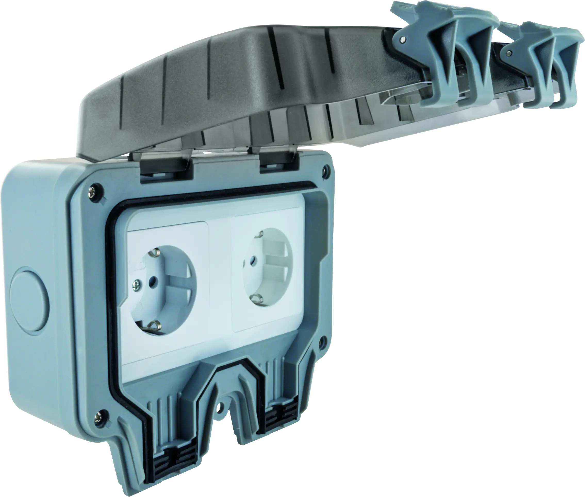 Schwaiger Aufputz Steckdose 2-fach, hellgrau