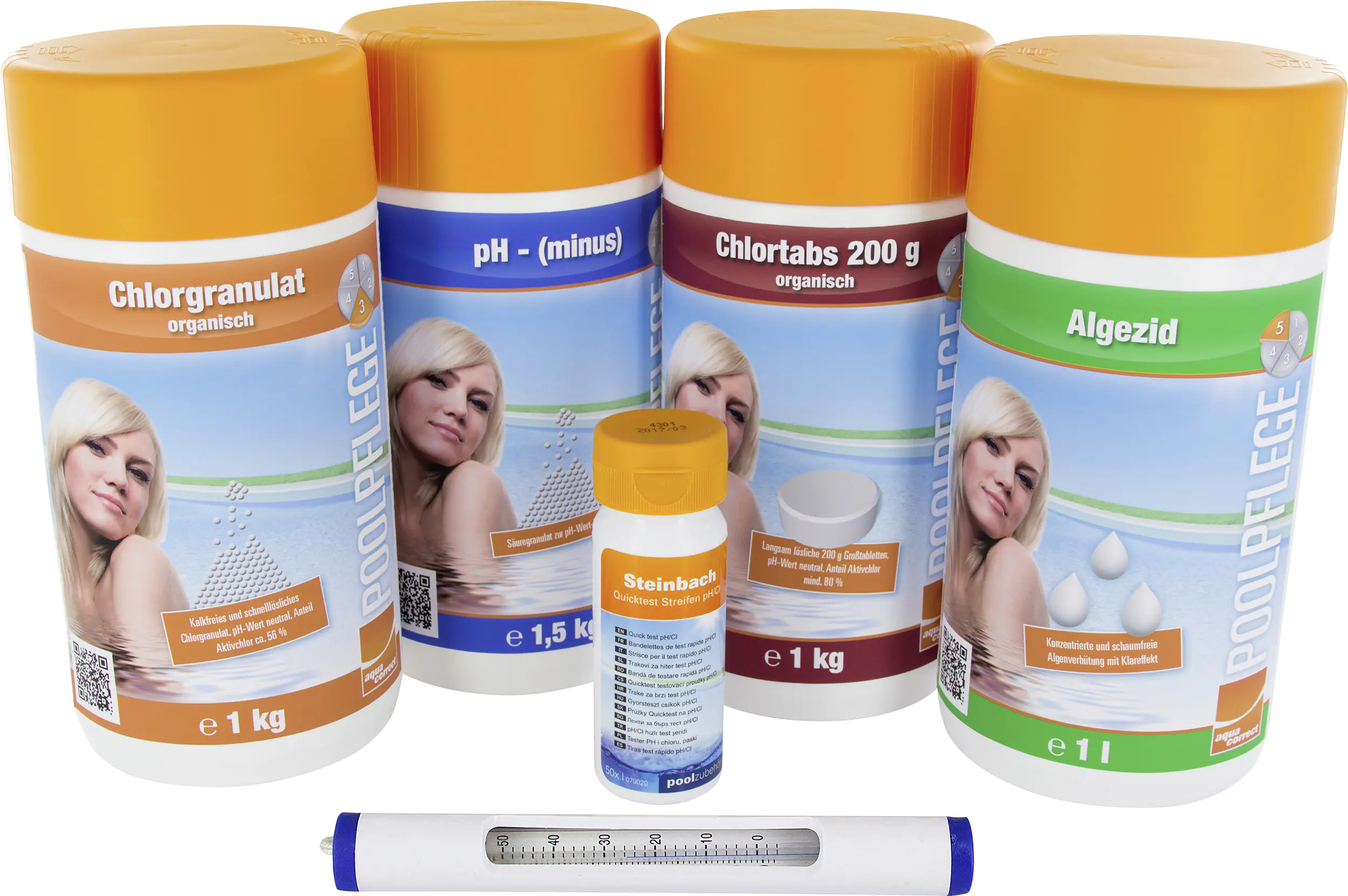 Steinbach Poolpflege Chlor Starterset Poolpflege Teststreifen Thermometer