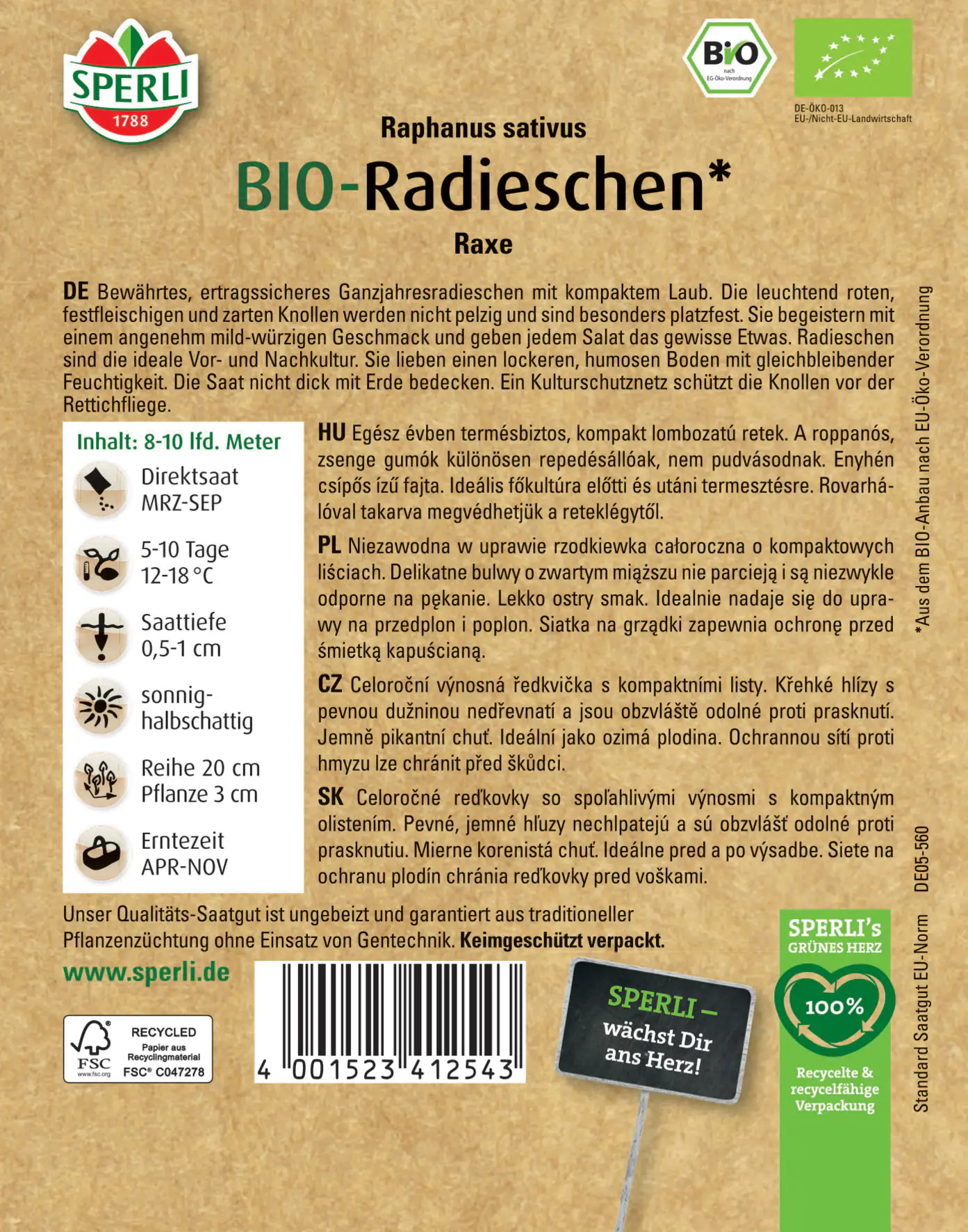 Sperli BIO Radieschen rot