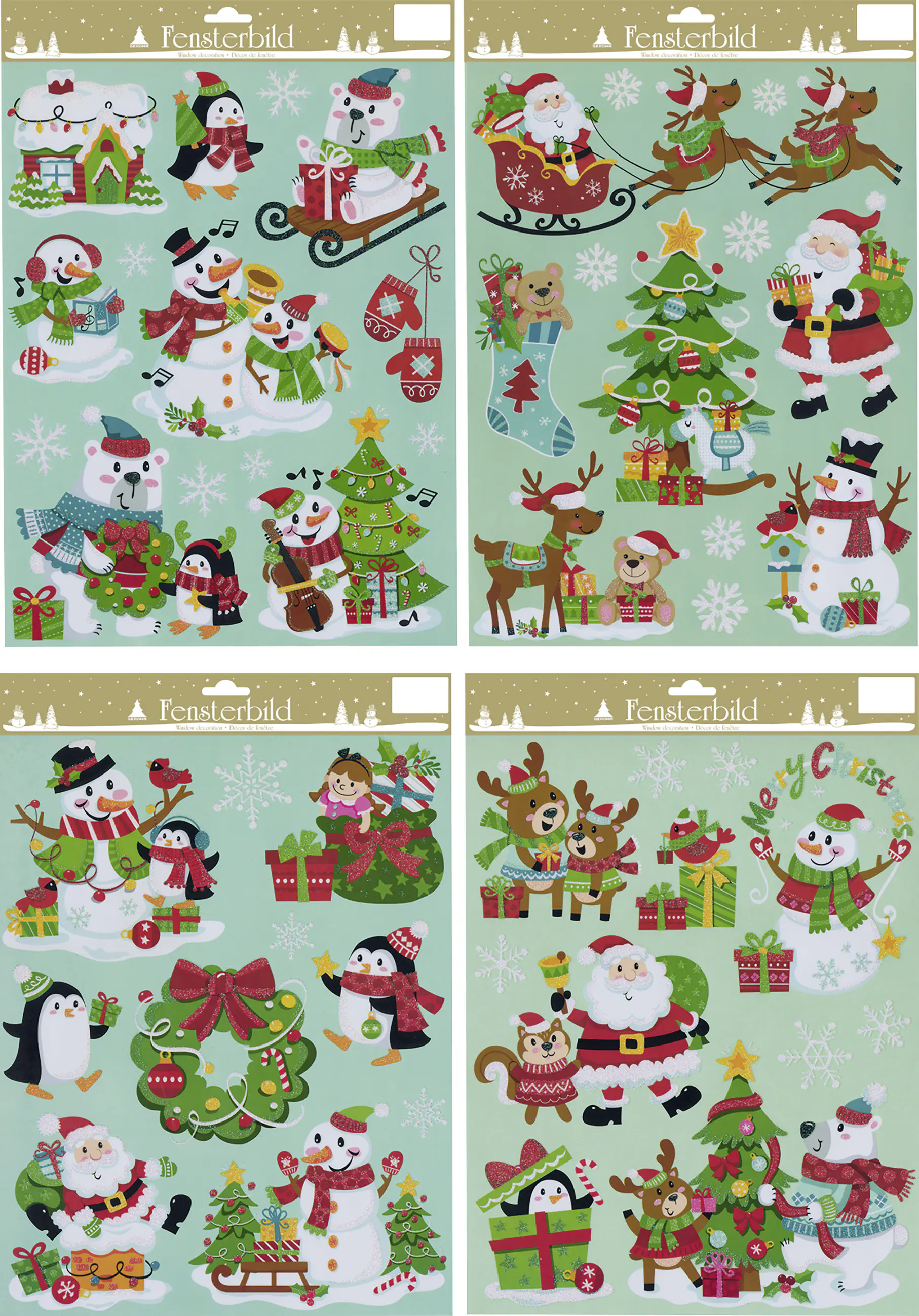 Fensterbild Weihnachten Kunststoff 29 x 41 cm bunt 4-fach sortiert