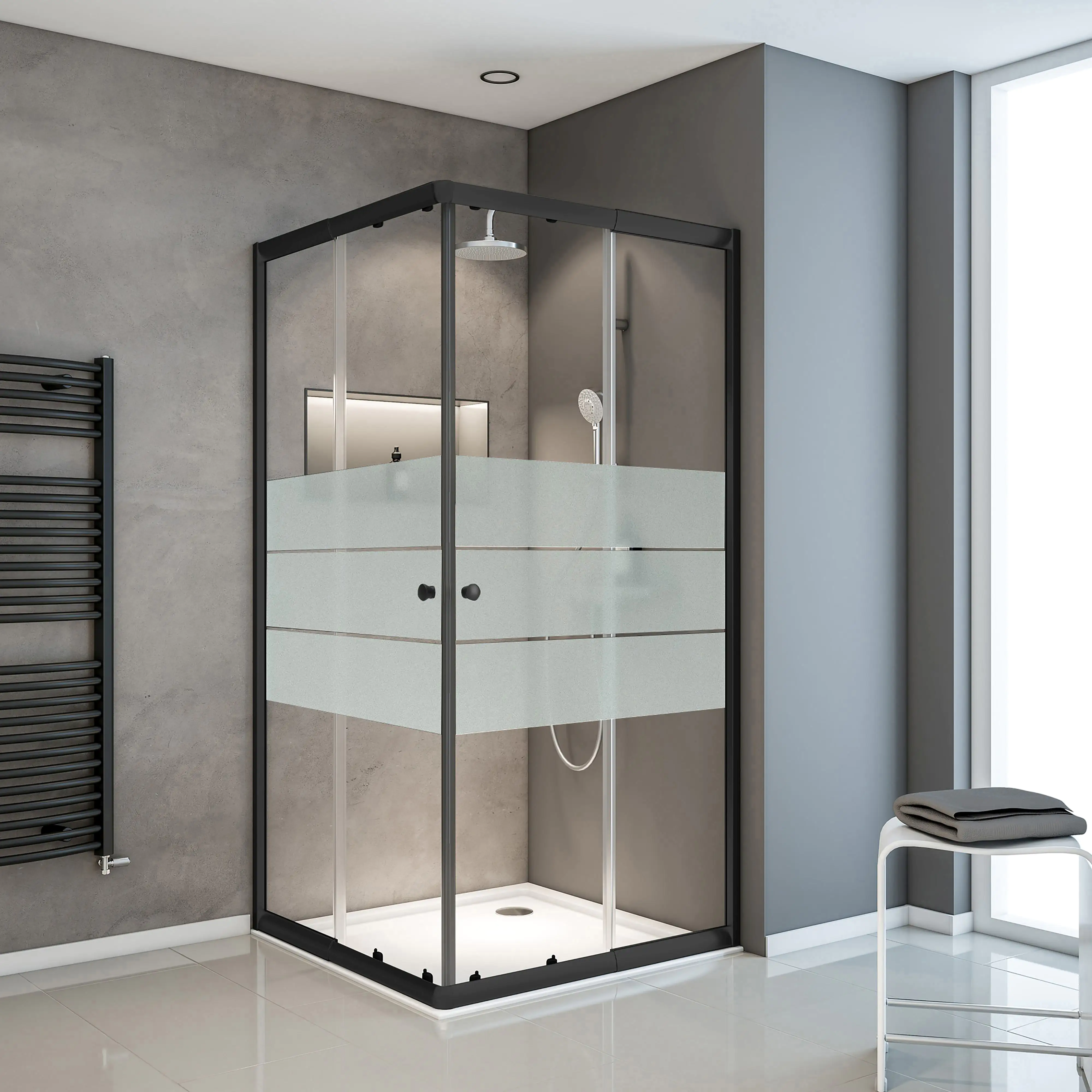 Schulte Eckeinstieg Sunny mit Schiebetüren und Dekorglas 75 - 90 x 180 cm mattschwarz Schulte Eckeinstieg Sunny mit Schiebetüren und Dekorglas 75 - 90 x 180 cm mattschwarz