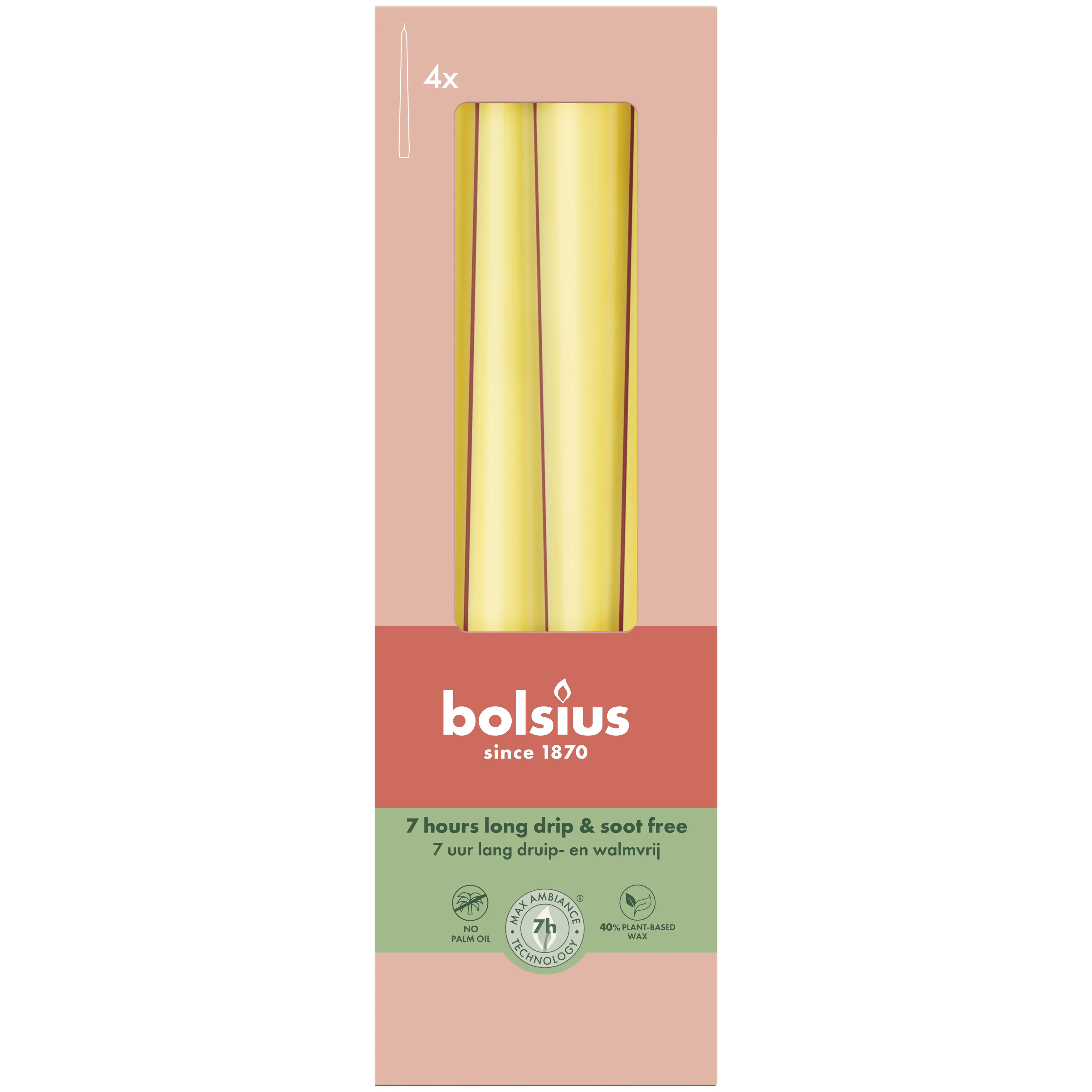 Bolsius Spitzkerzen sonnengelb 24,5 cm Ø 2,4 cm 4 Stück