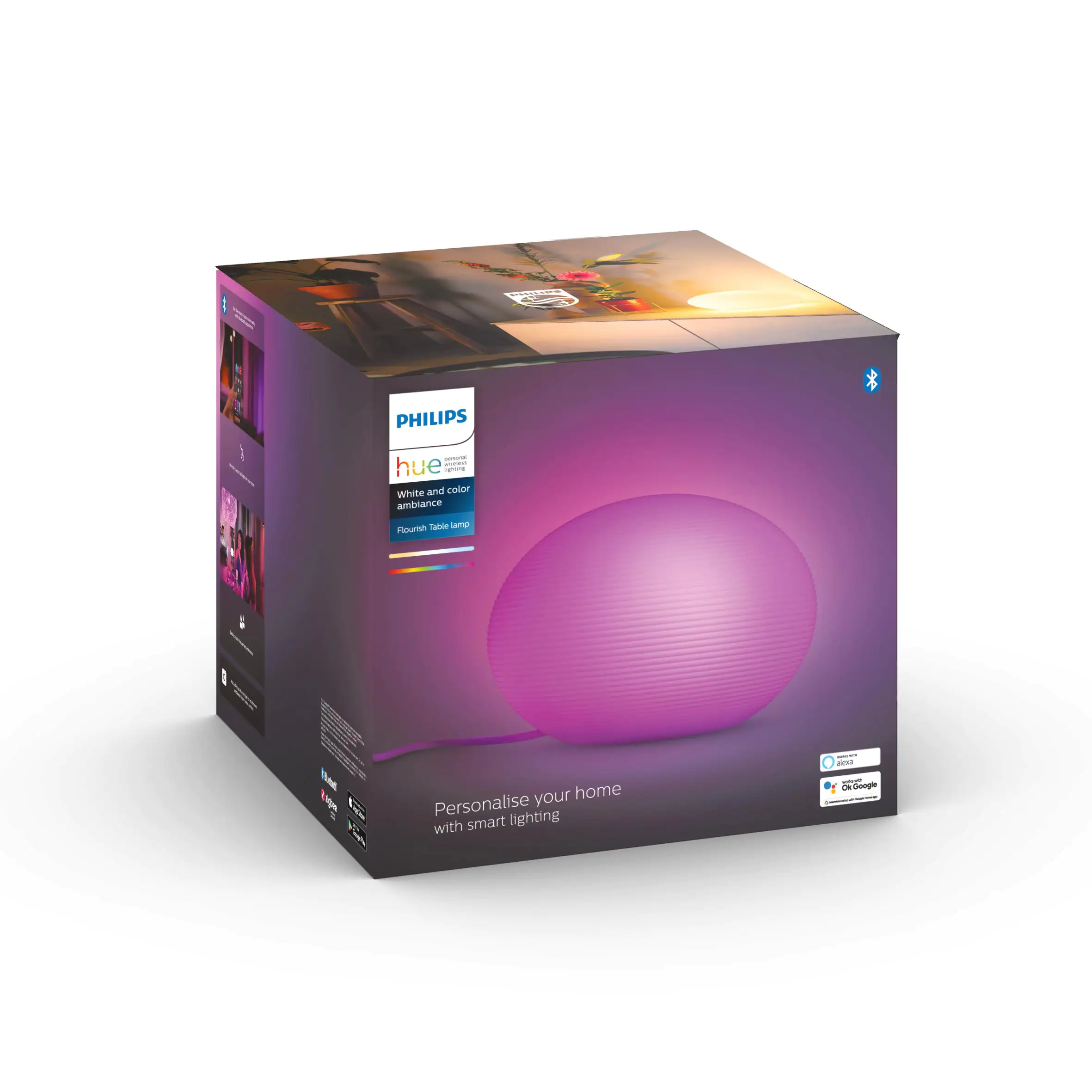 8719514343481_1 Philips Hue LED Tischleuchte White & Color Ambiance Flourish weiß Ø 26,1 cm