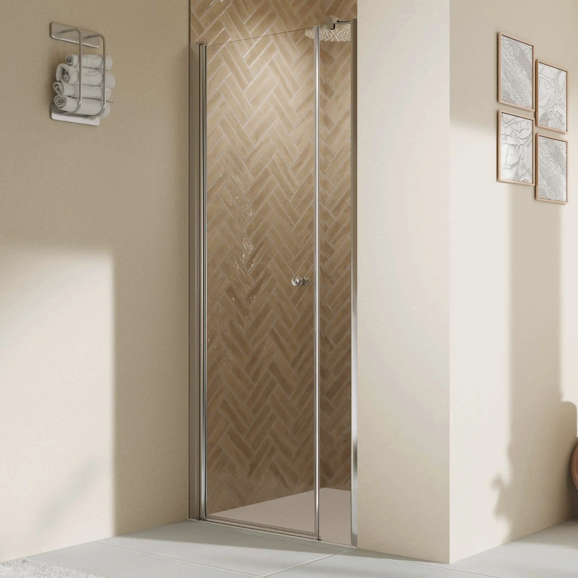 Breuer Dusch Drehtür Elana 2.0 rund mit Nebenteil rechts für Nische 90 x 200 cm Klarglas silber matt 