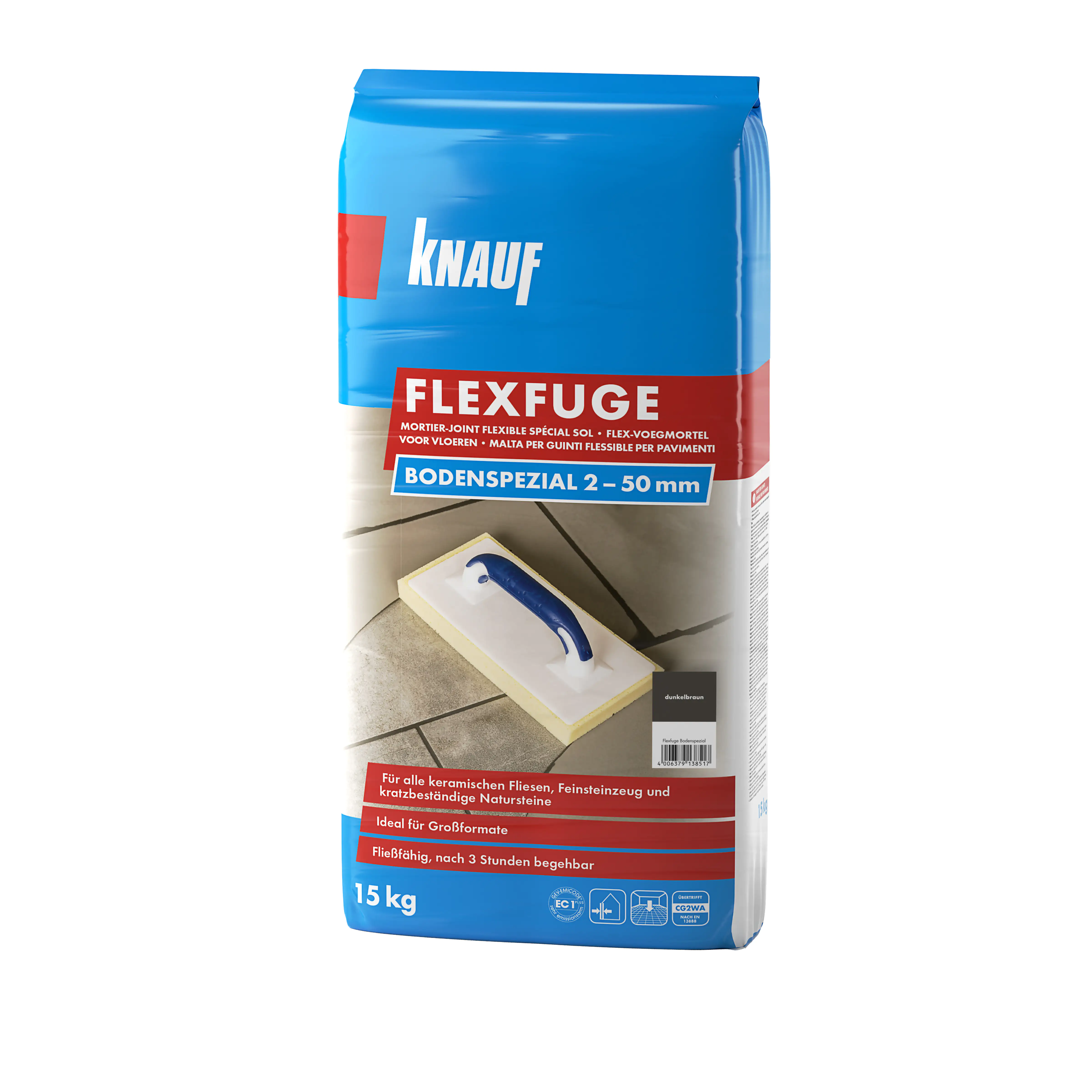 4006379138517 Knauf Fugenmörtel Flexfuge Bodenspezial 2 - 50 mm dunkelbraun 15 kg