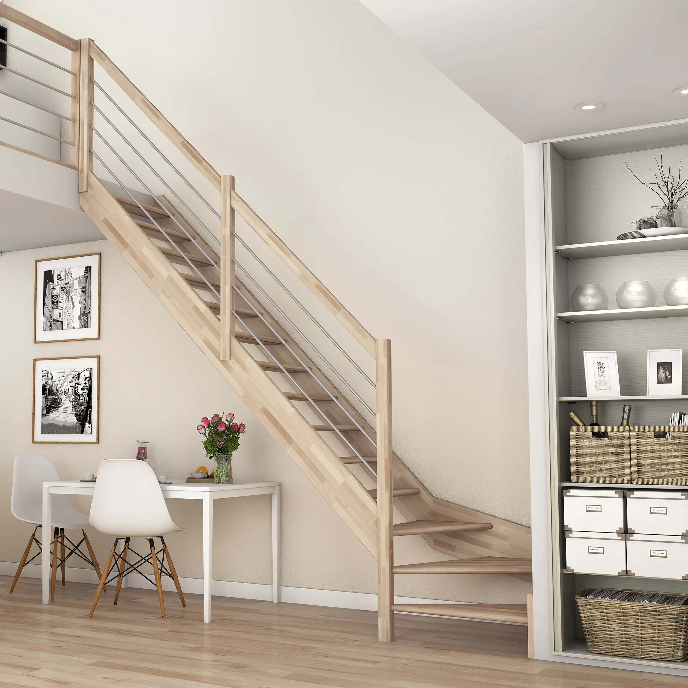 Dolle Raumspartreppen Paris 1/4-gew. Buche unbehandelt inkl. Geländer