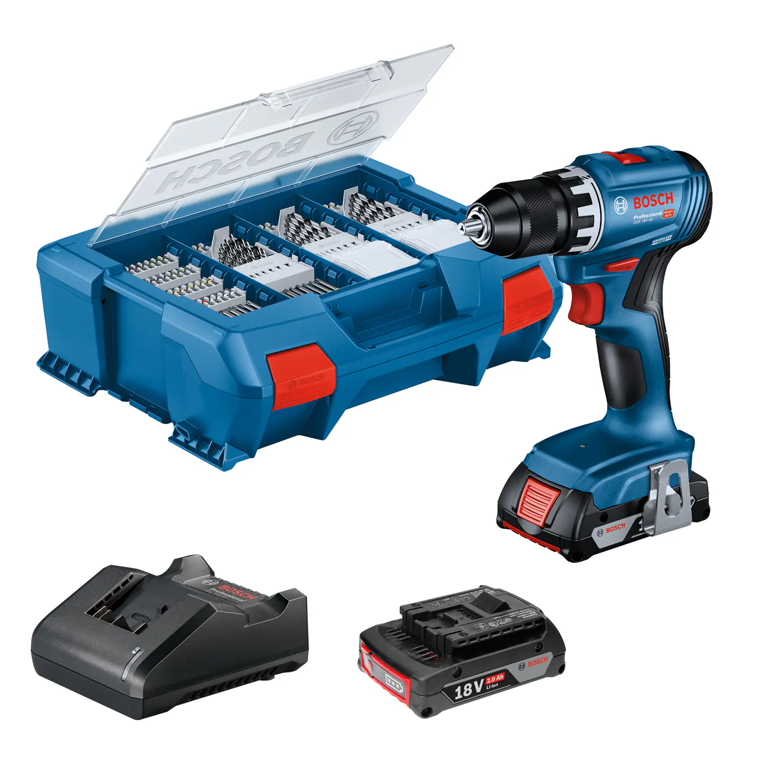 Bosch Professional Akku-Bohrschrauber GSR 18V-45 Set inkl. 82-teiligem Zubehör