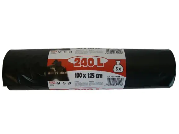Müllsäcke 240 L 1000 x 1250 mm schwarz, 5 Stück, LDPE ca. 50 mµ