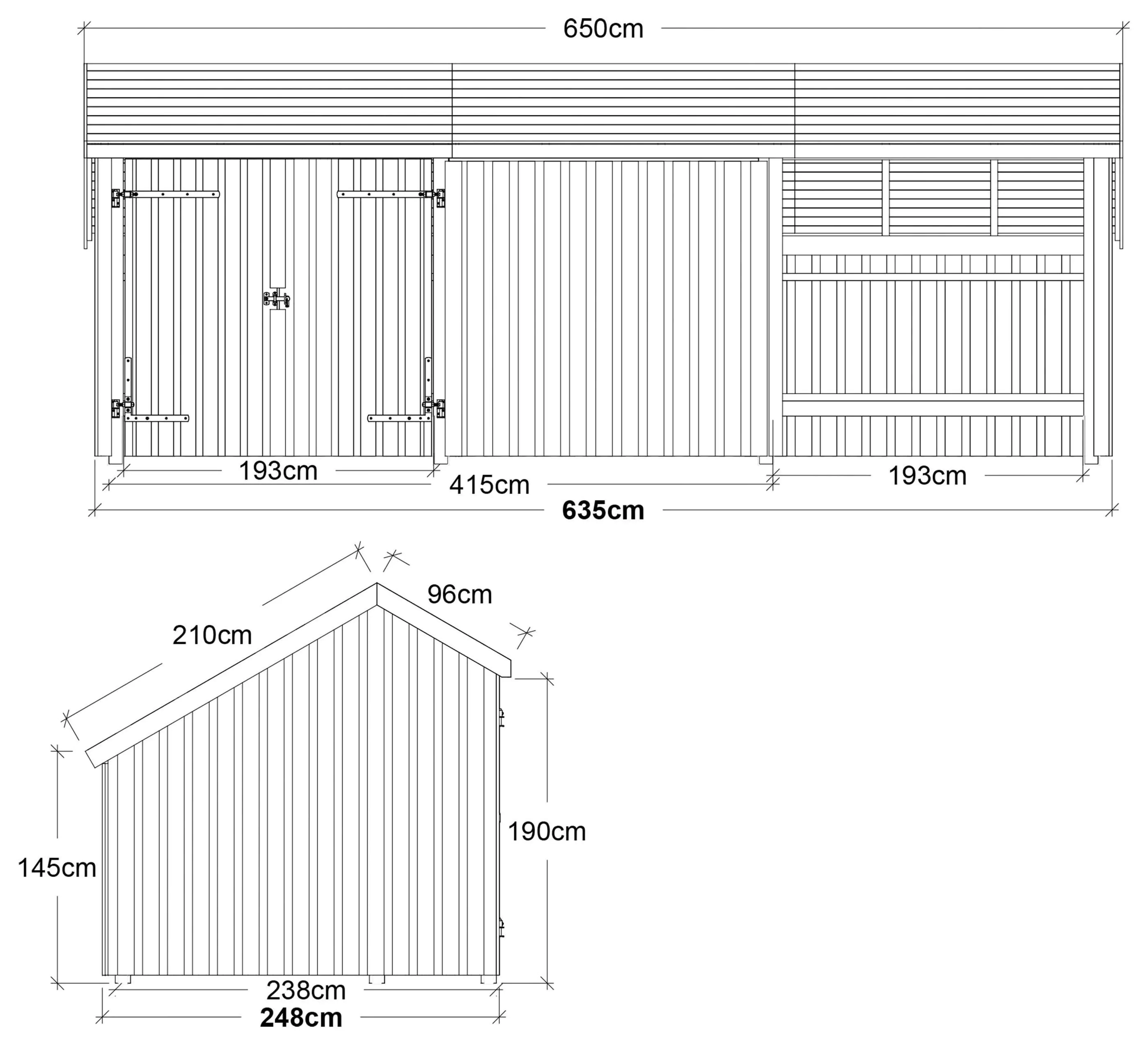 Plus Gartenhaus Multi 3 Module 619 x 238 cm natur mit Doppeltür, offen